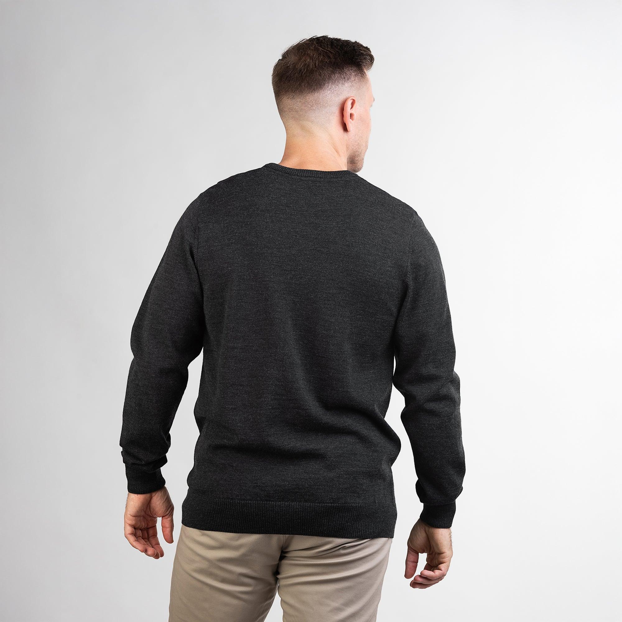 TOM FYFE Merino Herren Crewneck Rundhals-Pullover in Anthrazit, Rückansicht