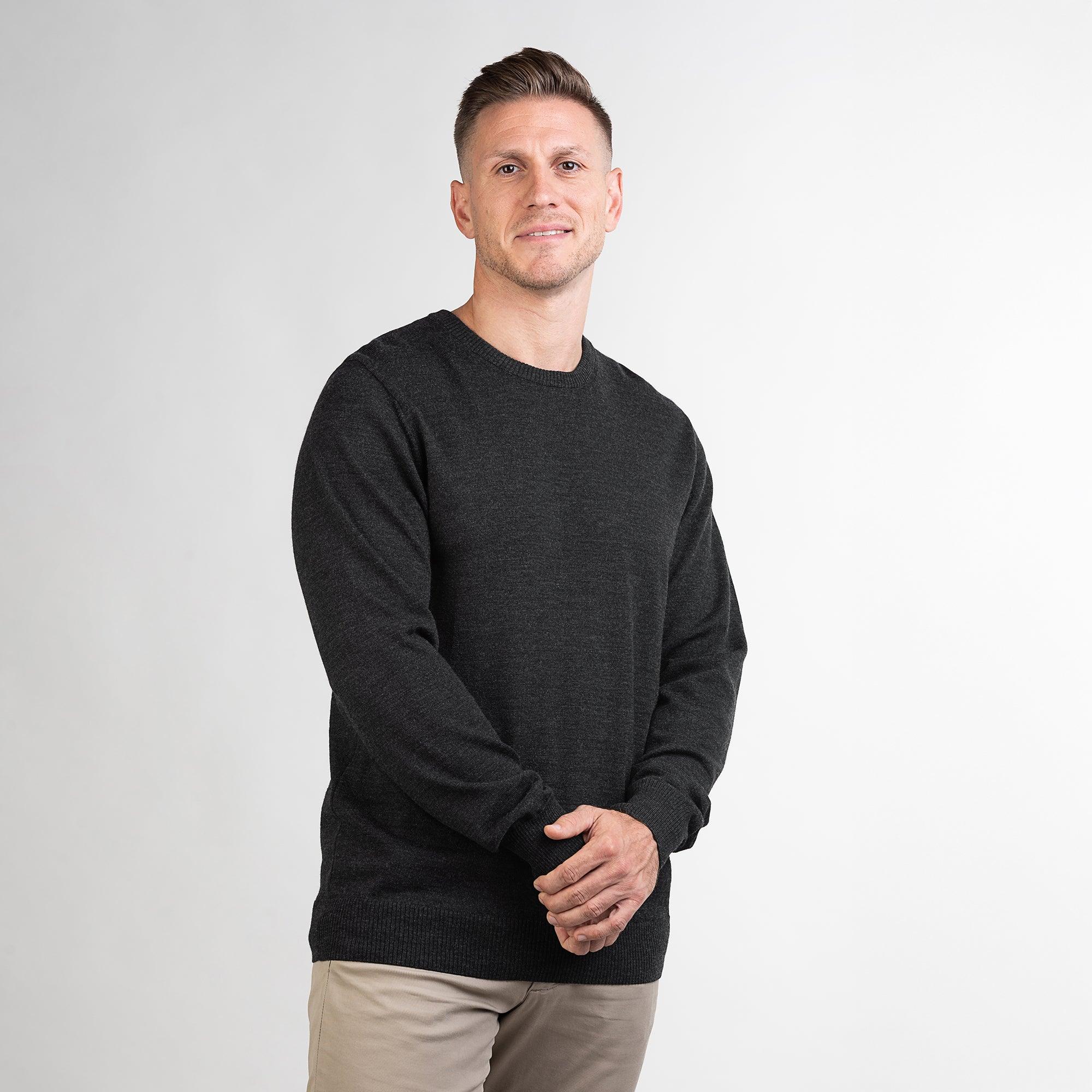 TOM FYFE Merino Herren Crewneck Rundhals-Pullover in Anthrazit, Frontansicht