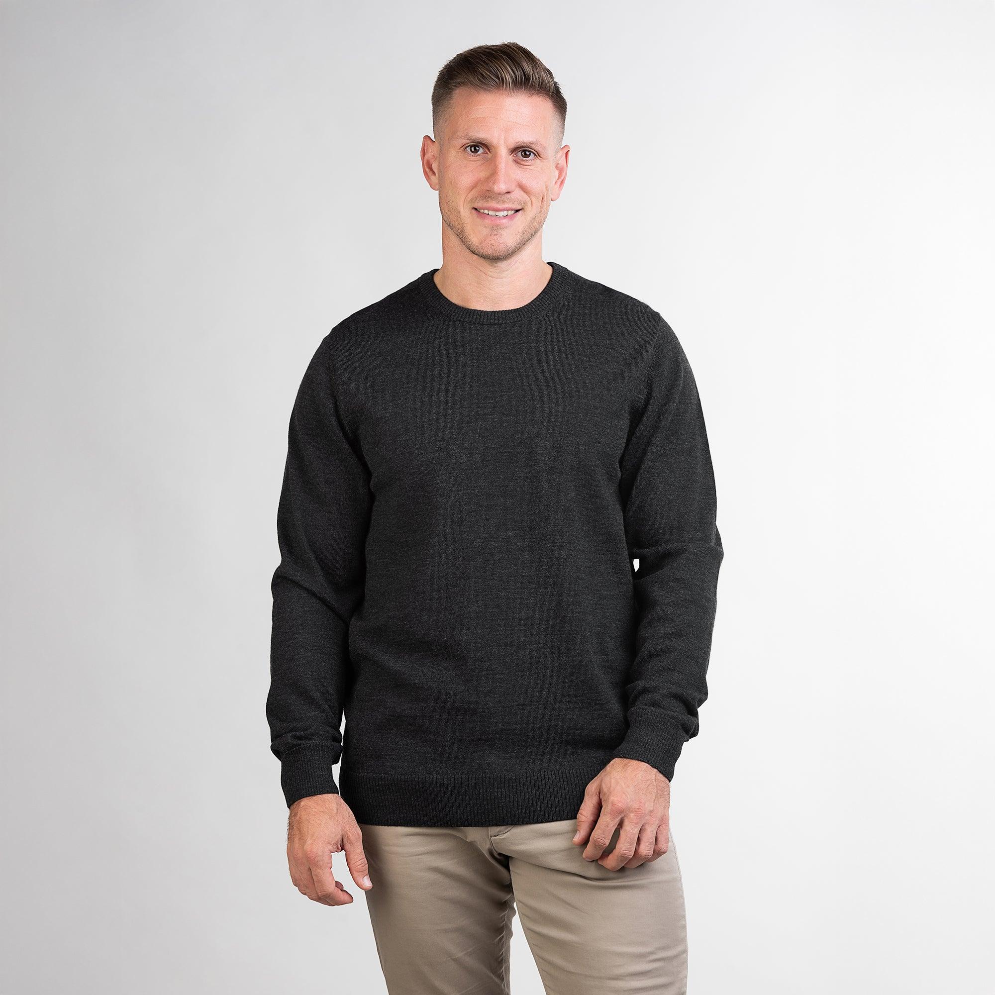 TOM FYFE Merino Herren Crewneck Rundhals-Pullover in Anthrazit, alternative Frontansicht