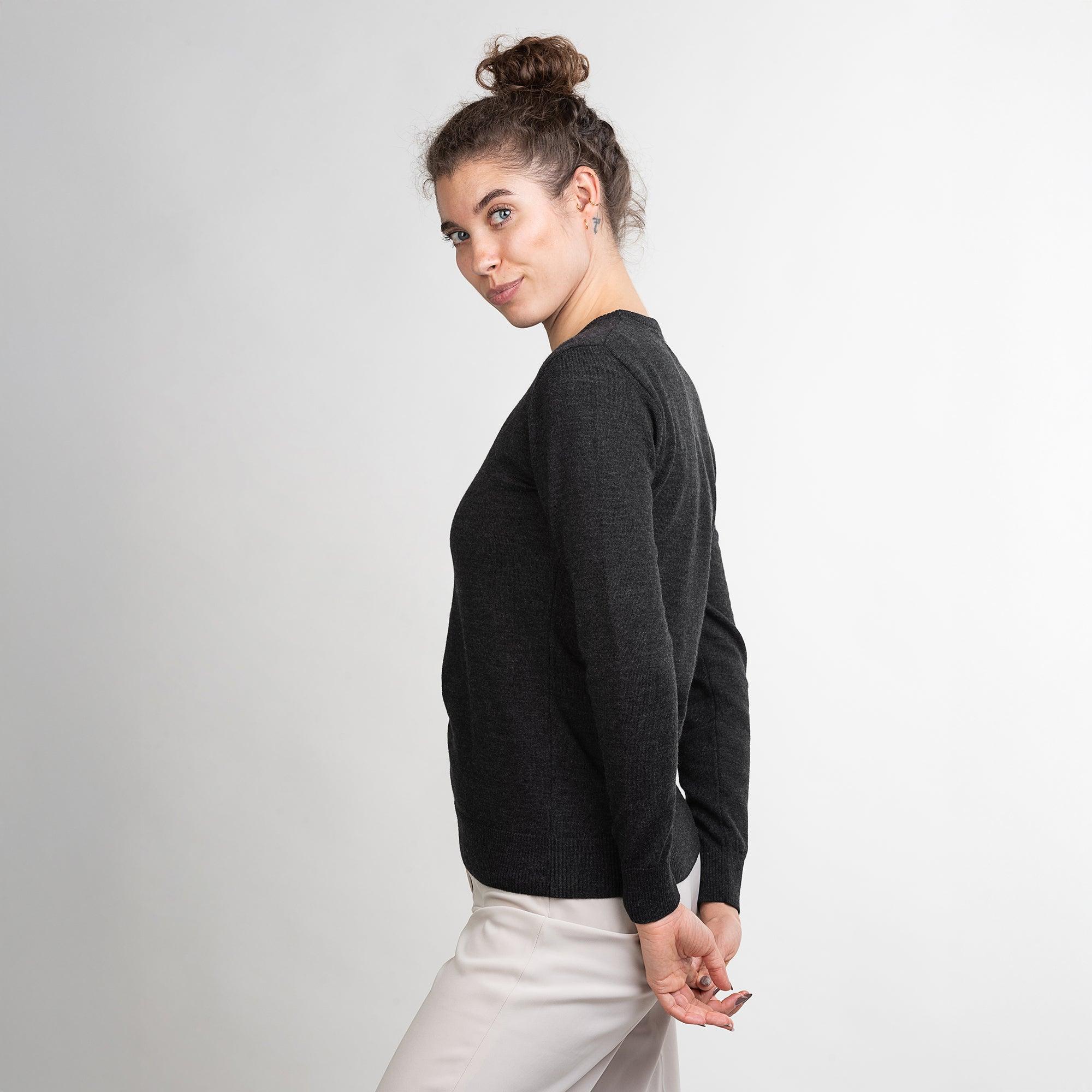 TOM FYFE Merino Damen Crewneck Rundhals-Pullover in Anthrazit, Seitenansicht