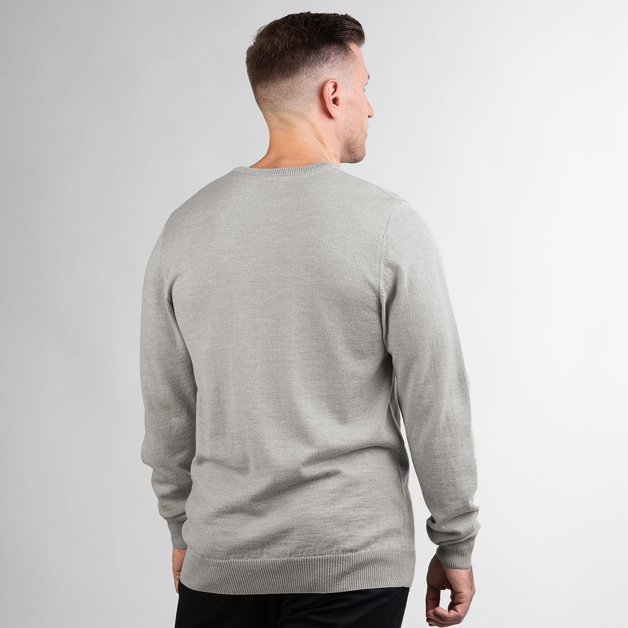 TOM FYFE Merino Herren Crewneck Rundhals-Pullover in Gray Melange, Rückansicht