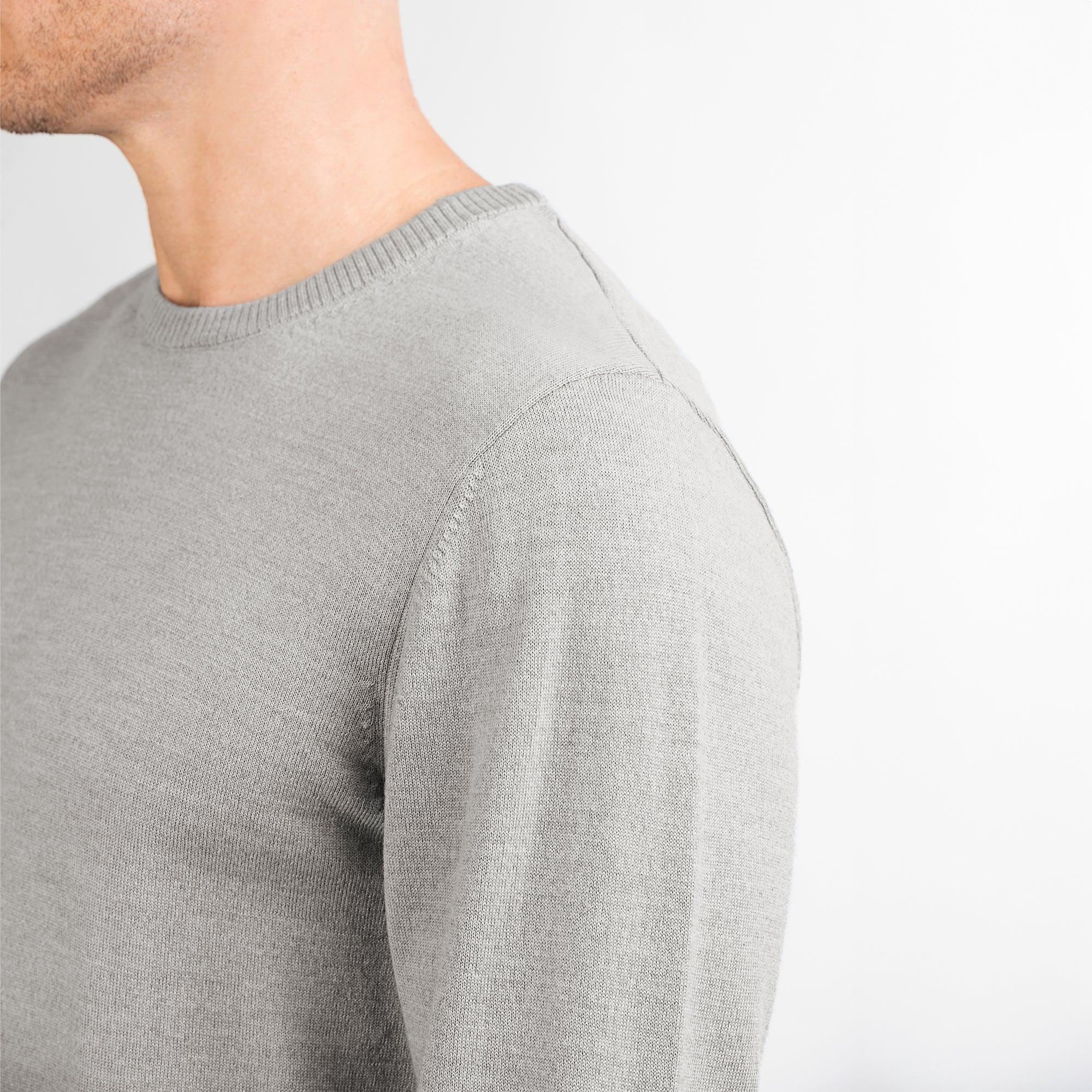 TOM FYFE Merino Herren Crewneck Rundhals-Pullover in Gray Melange, Detailansicht der Stoffstruktur