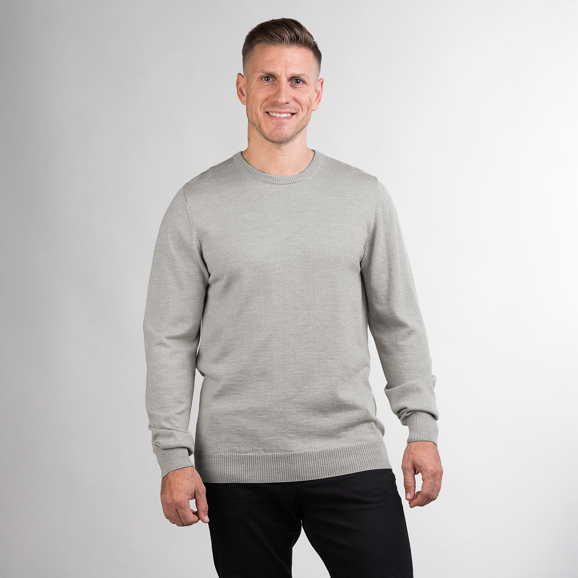 TOM FYFE Merino Herren Crewneck Rundhals-Pullover in Gray Melange, Frontansicht
