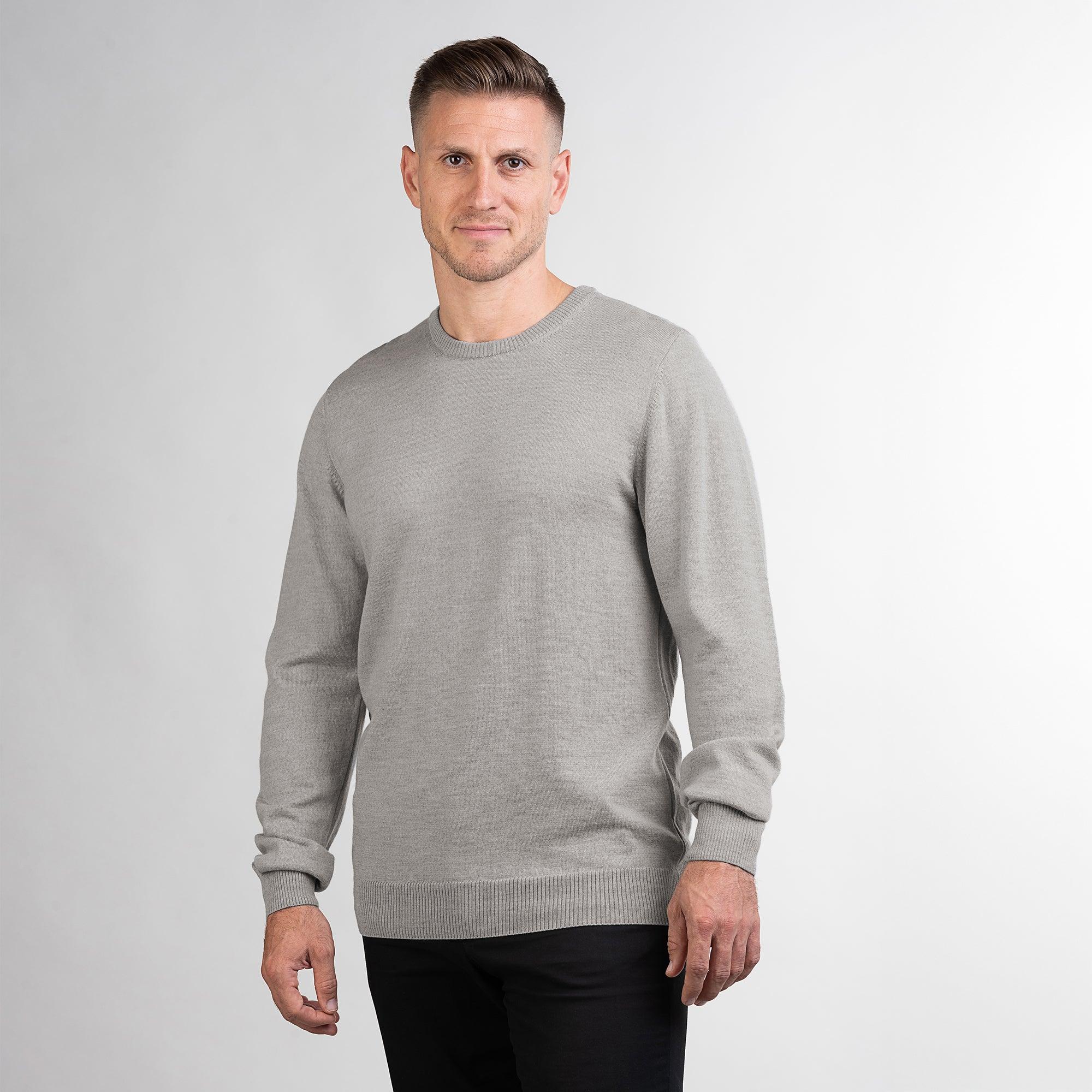 TOM FYFE Merino Herren Crewneck Rundhals-Pullover in Gray Melange, zweite Frontansicht