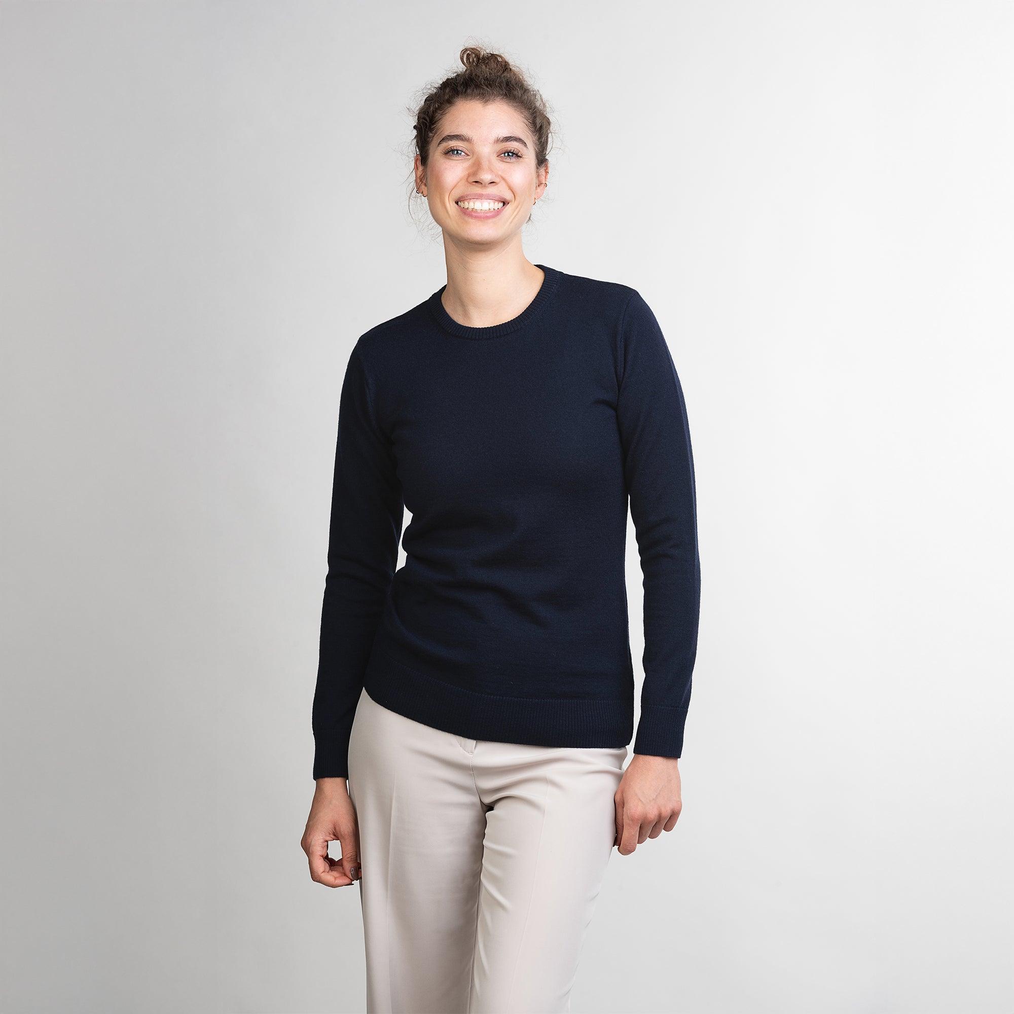 TOM FYFE Merino Damen Crewneck Rundhals-Pullover in Midnight Blue, Frontansicht