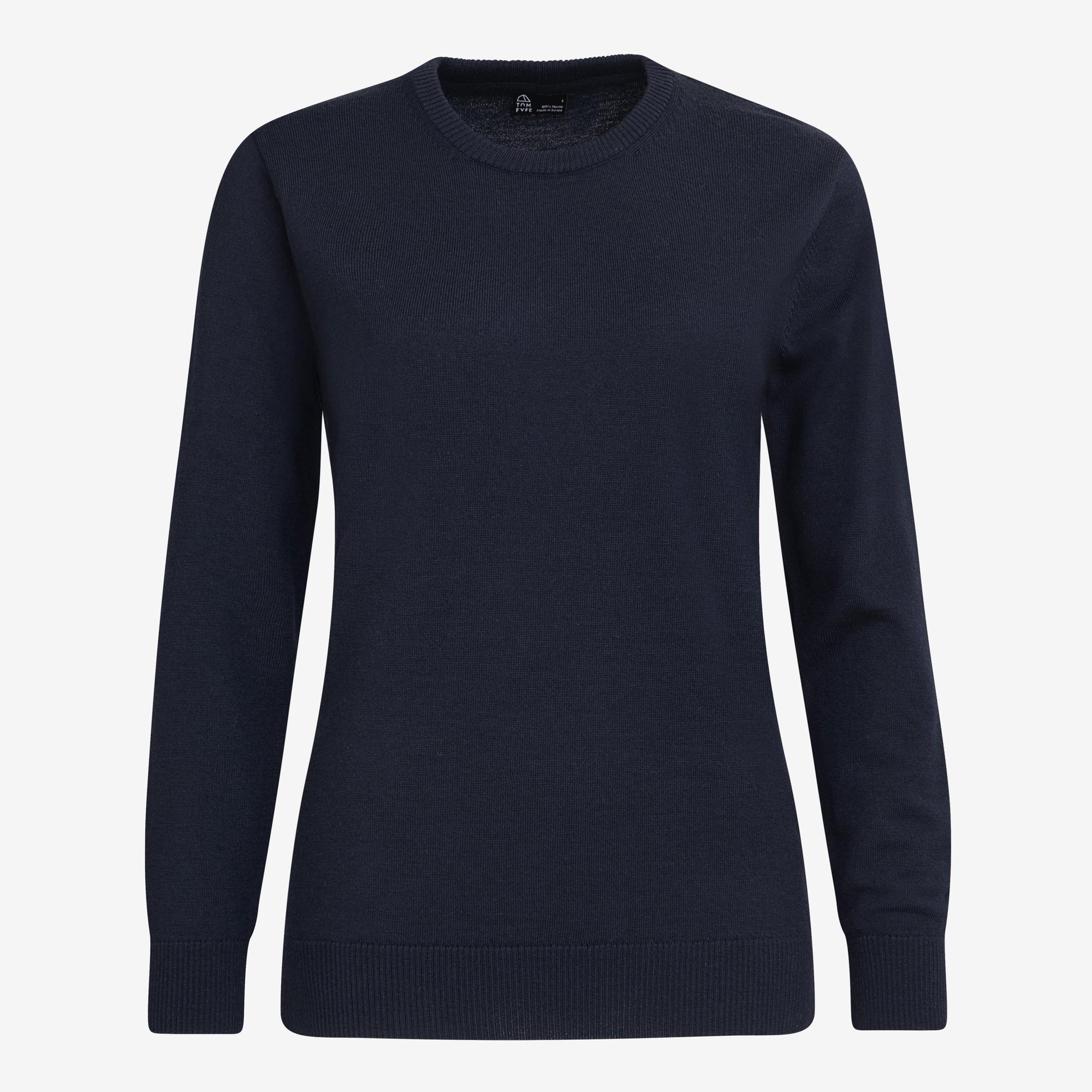 TOM FYFE Merino Damen Crewneck Rundhals-Pullover in Midnight Blue, Hollowman-Frontansicht