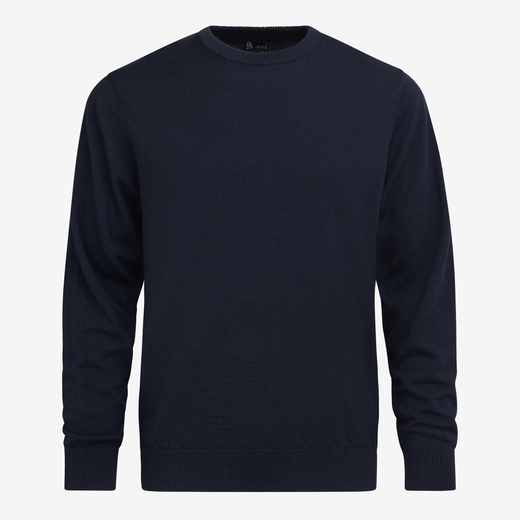 TOM FYFE Merino Herren Crewneck Rundhals-Pullover in Midnight Blue, Hollowman-Frontansicht