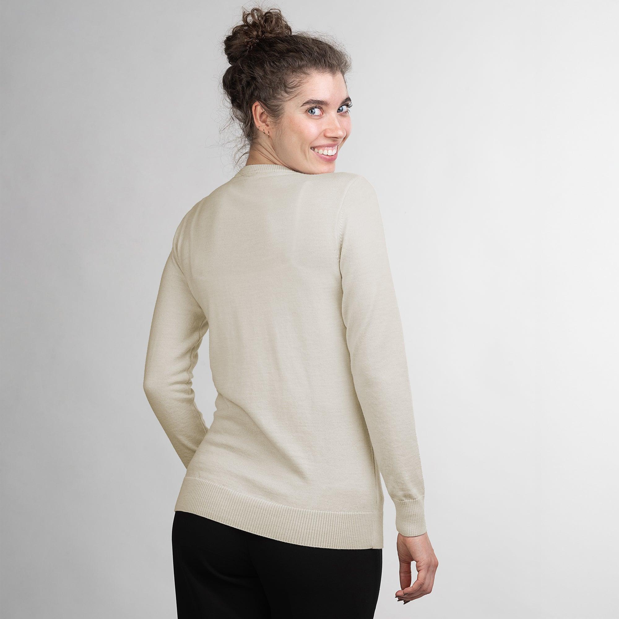 TOM FYFE Merino Damen Crewneck Rundhals-Pullover in Wollweiß, Rückansicht