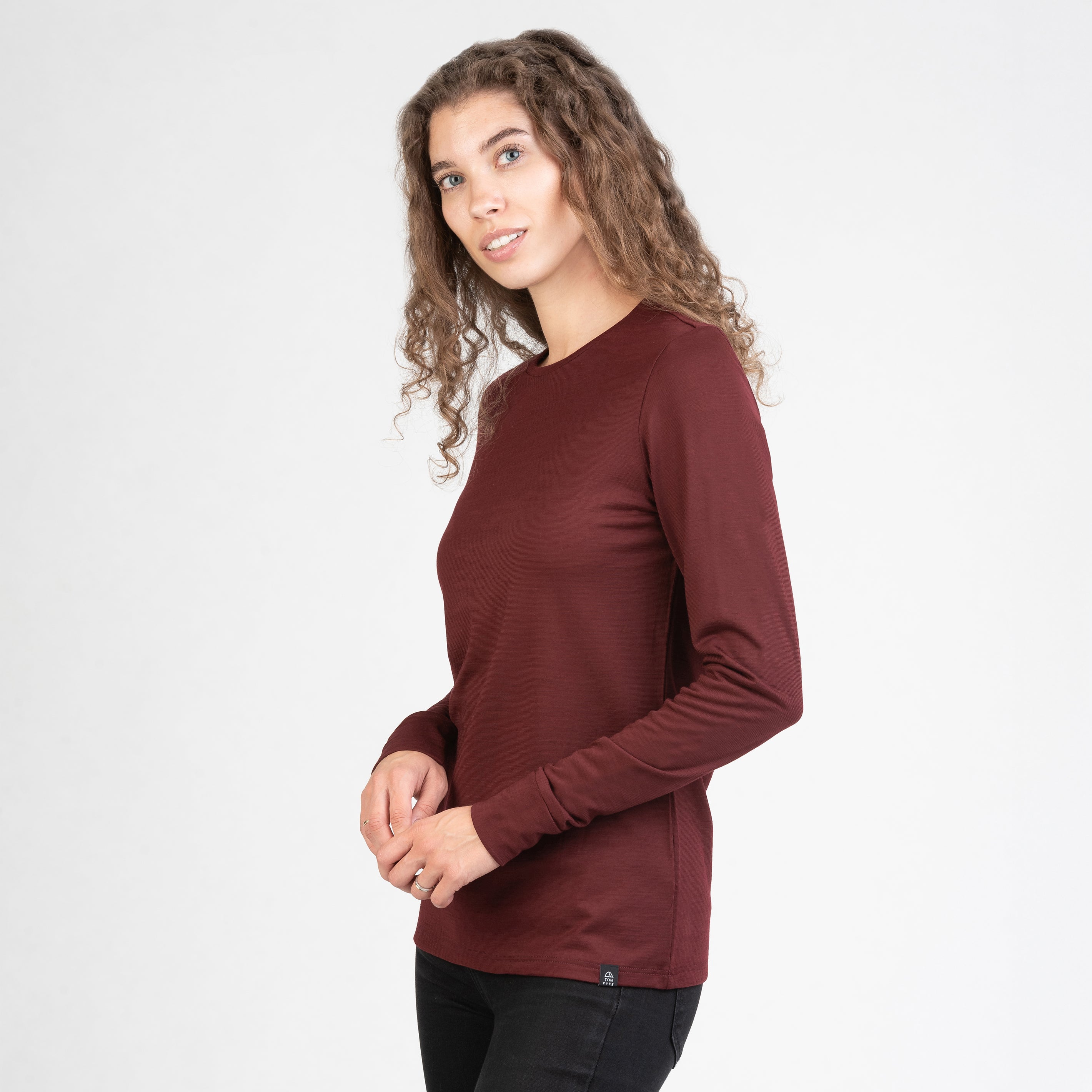 Tom Fyfe Merino Damen Langarmshirt in Burgundy, Vorderansicht