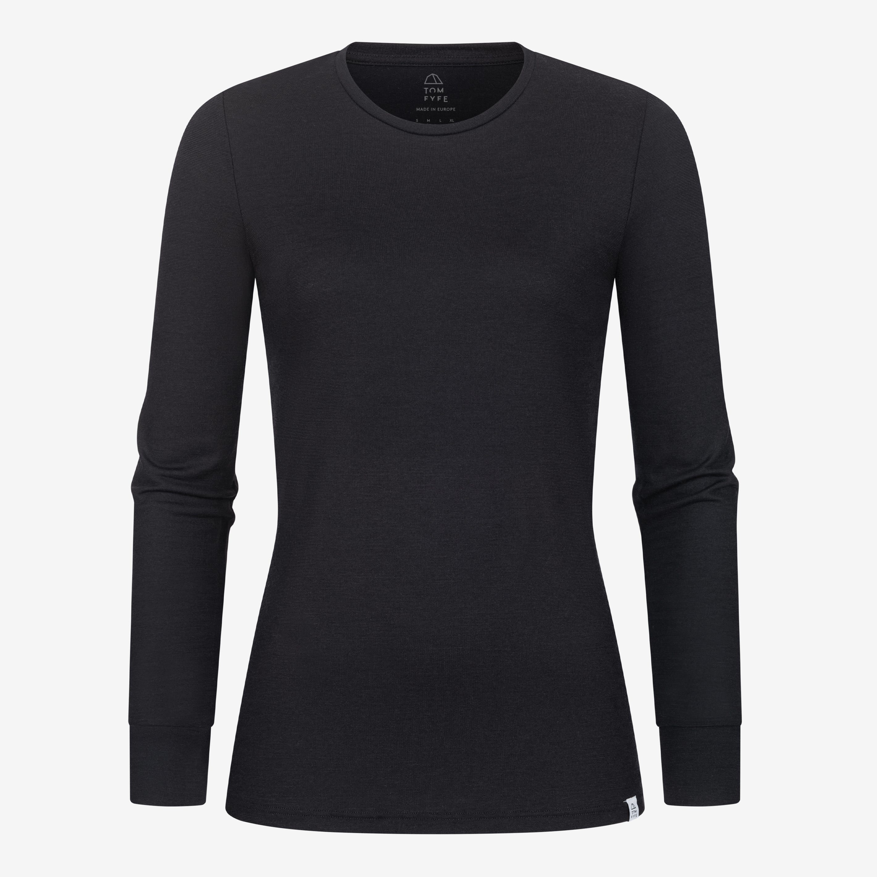 Merino Damen Langarmshirt Frontansicht von Tom Fyfe in Schwarz