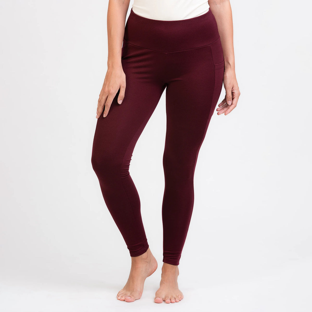 Merino Damen Stretch 240 Leggings Frontansicht von TOM FYFE in Burgundy TF424203 #farbe_burgundy