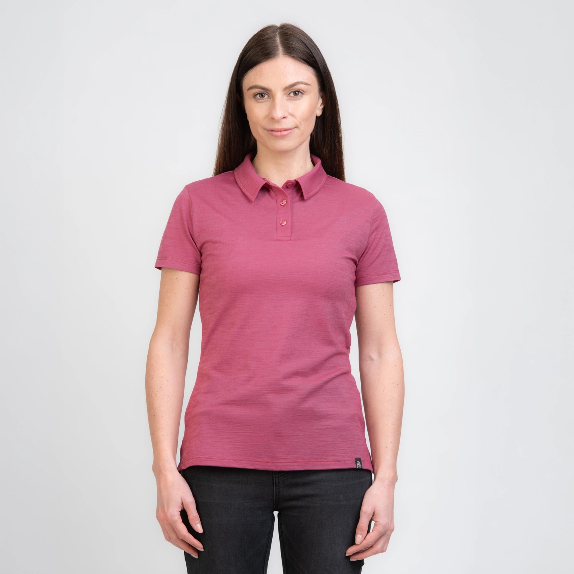 TOM FYFE Merino Damen Polo-Shirt Brombeere Front Detail TF222202