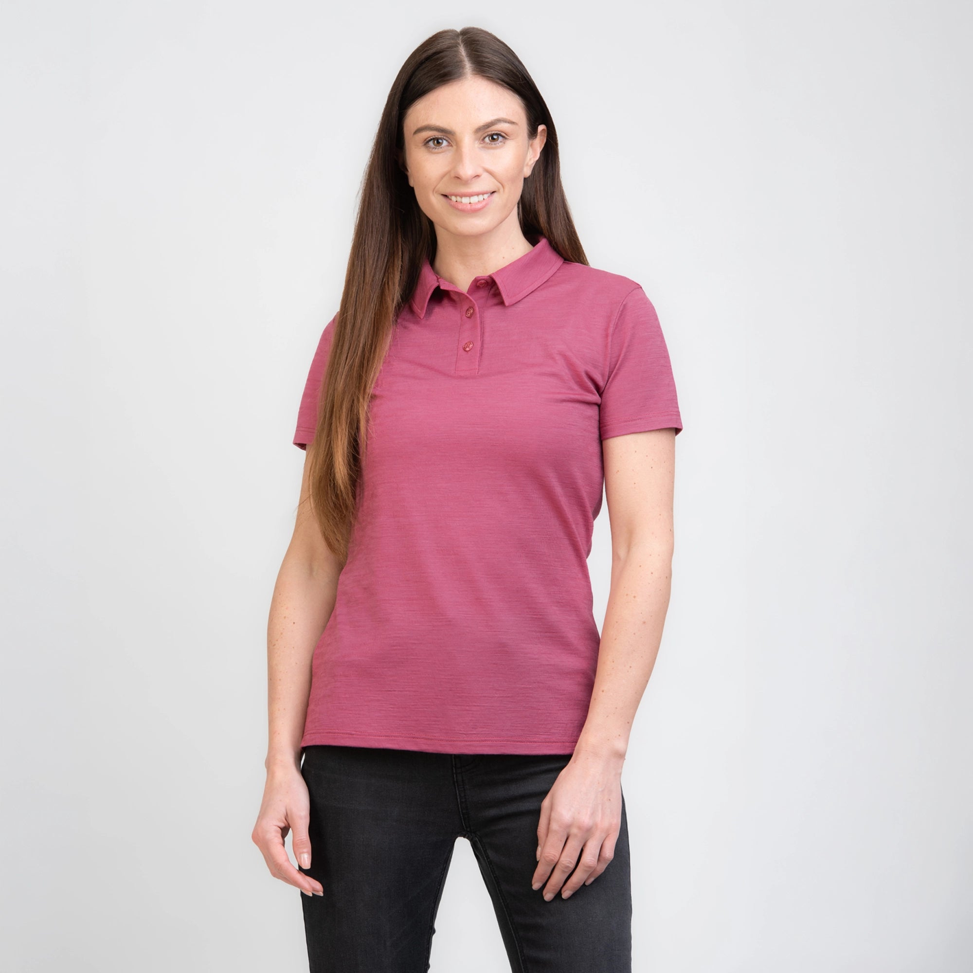 TOM FYFE Merino Damen Polo-Shirt Brombeere Frontansicht TF222202