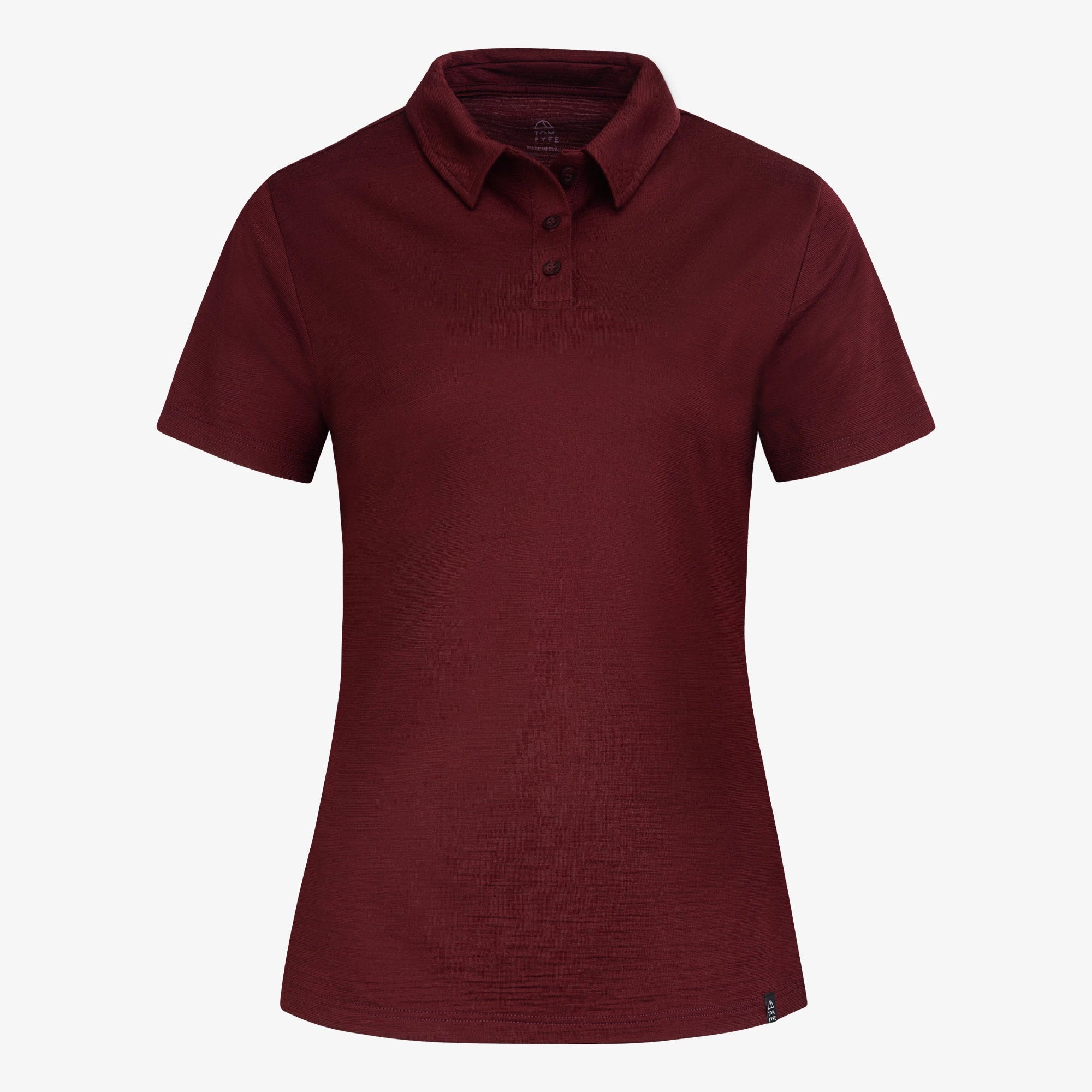 Merino Polo Damen Frontansicht von TOM FYFE in Burgundy