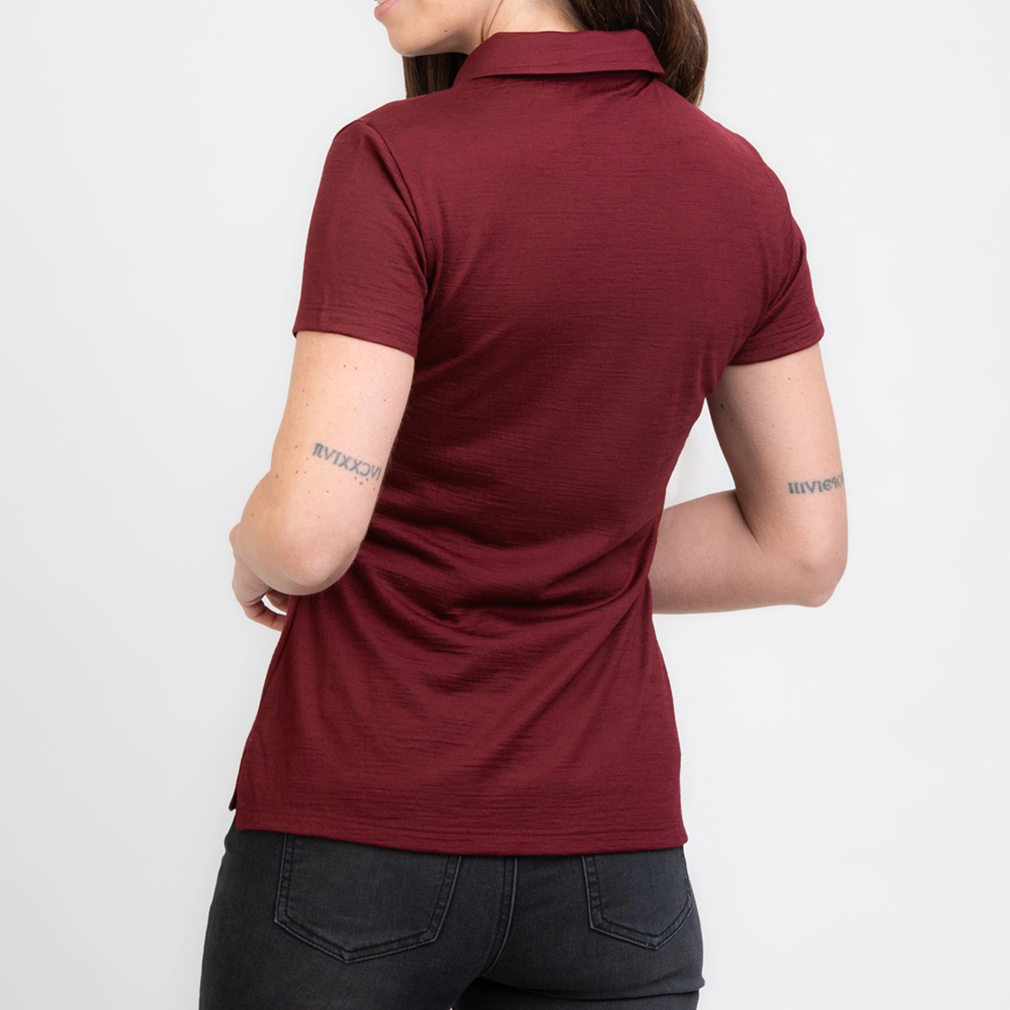 TOM FYFE Merino Damen Polo-Shirt Burgundy Rückenansicht TF222202