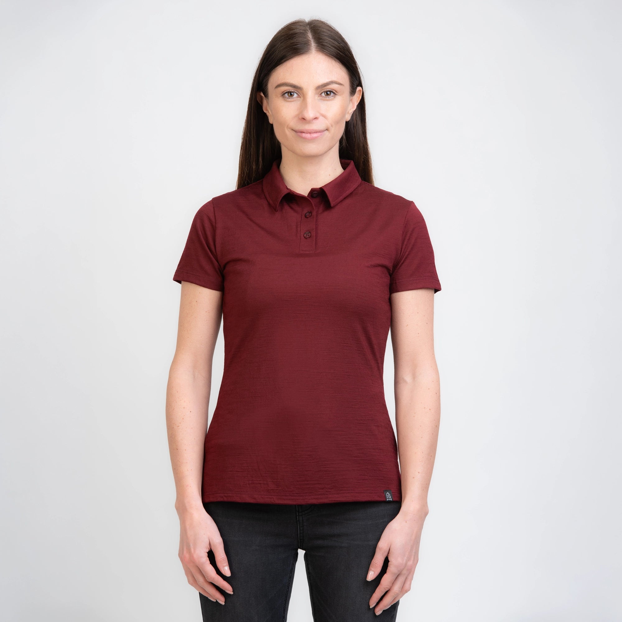 TOM FYFE Merino Damen Polo-Shirt Burgundy Front Detail 2 TF222202
