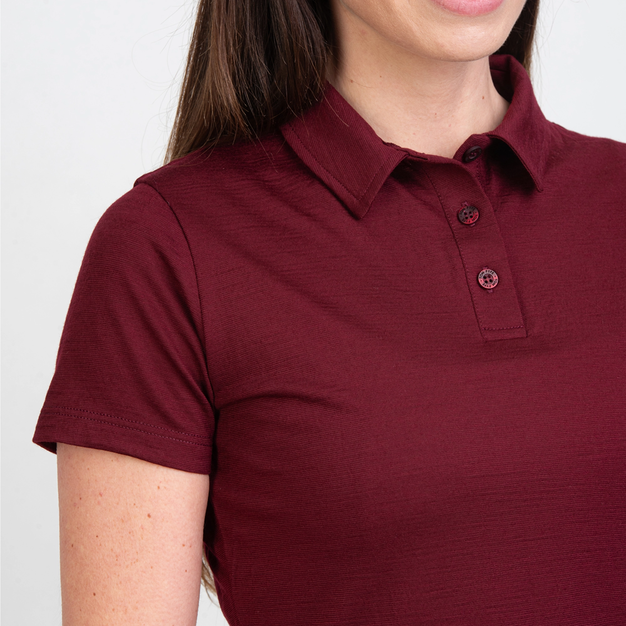 TOM FYFE Merino Damen Polo-Shirt Burgundy Kragen Detail TF222202