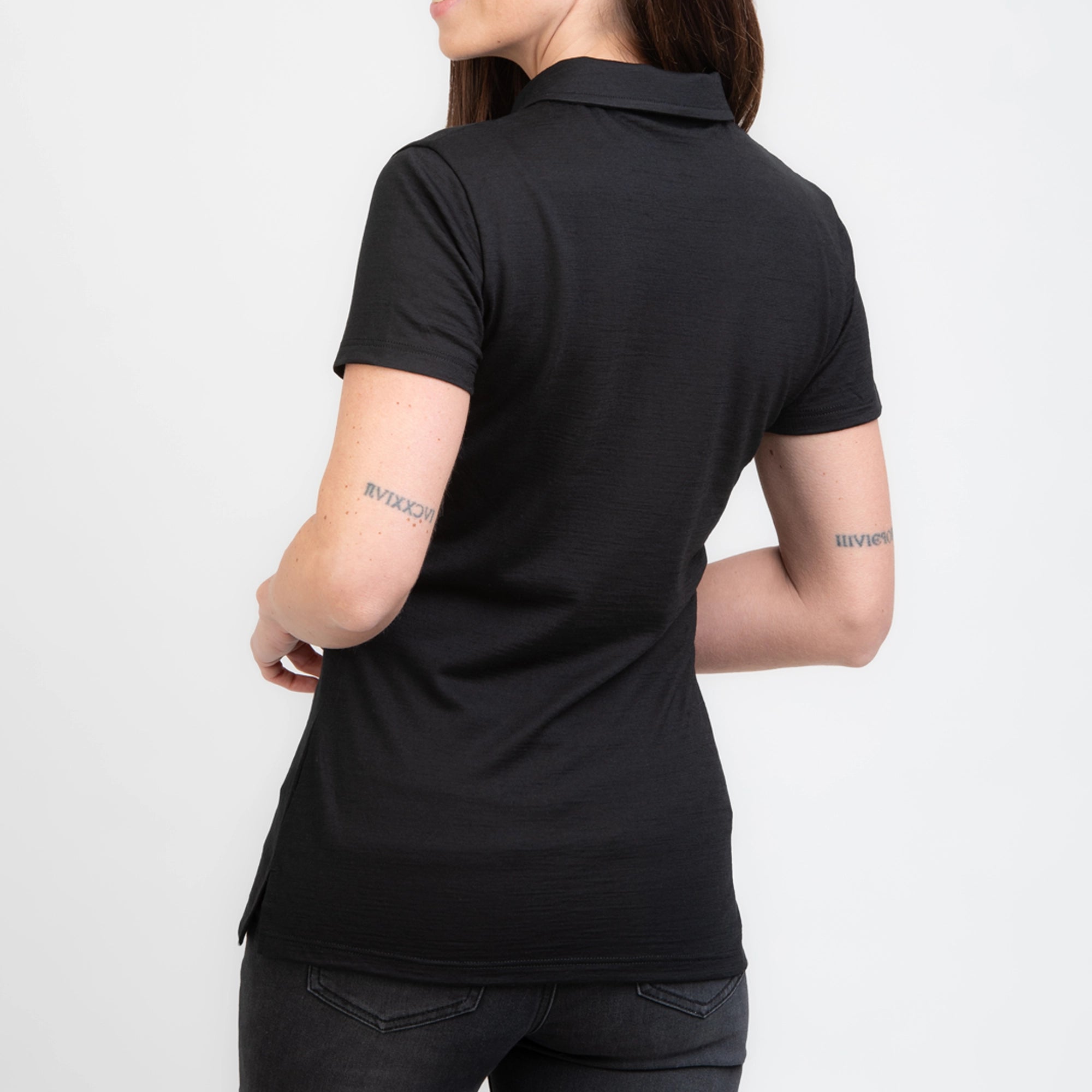 TOM FYFE Merino Damen Polo-Shirt Schwarz Rückenansicht TF222202