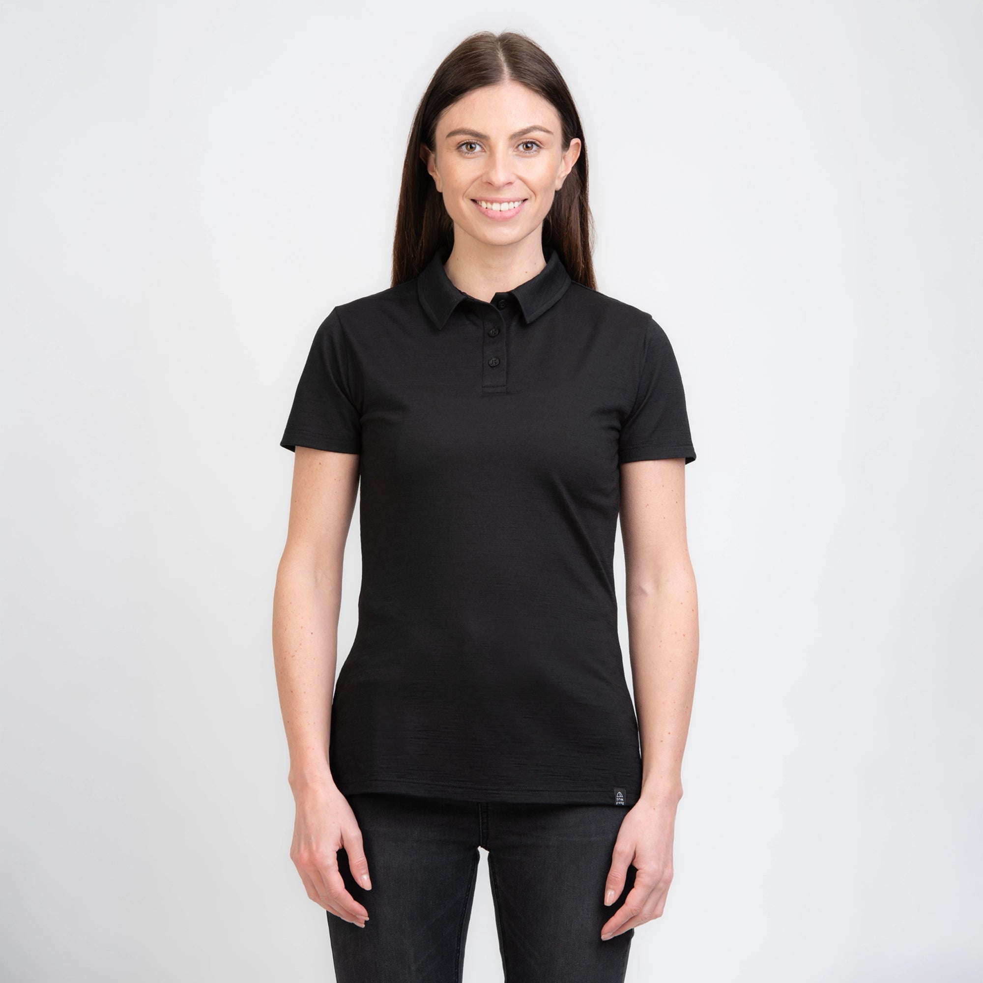 TOM FYFE Merino Damen Polo-Shirt Schwarz Frontansicht TF222202