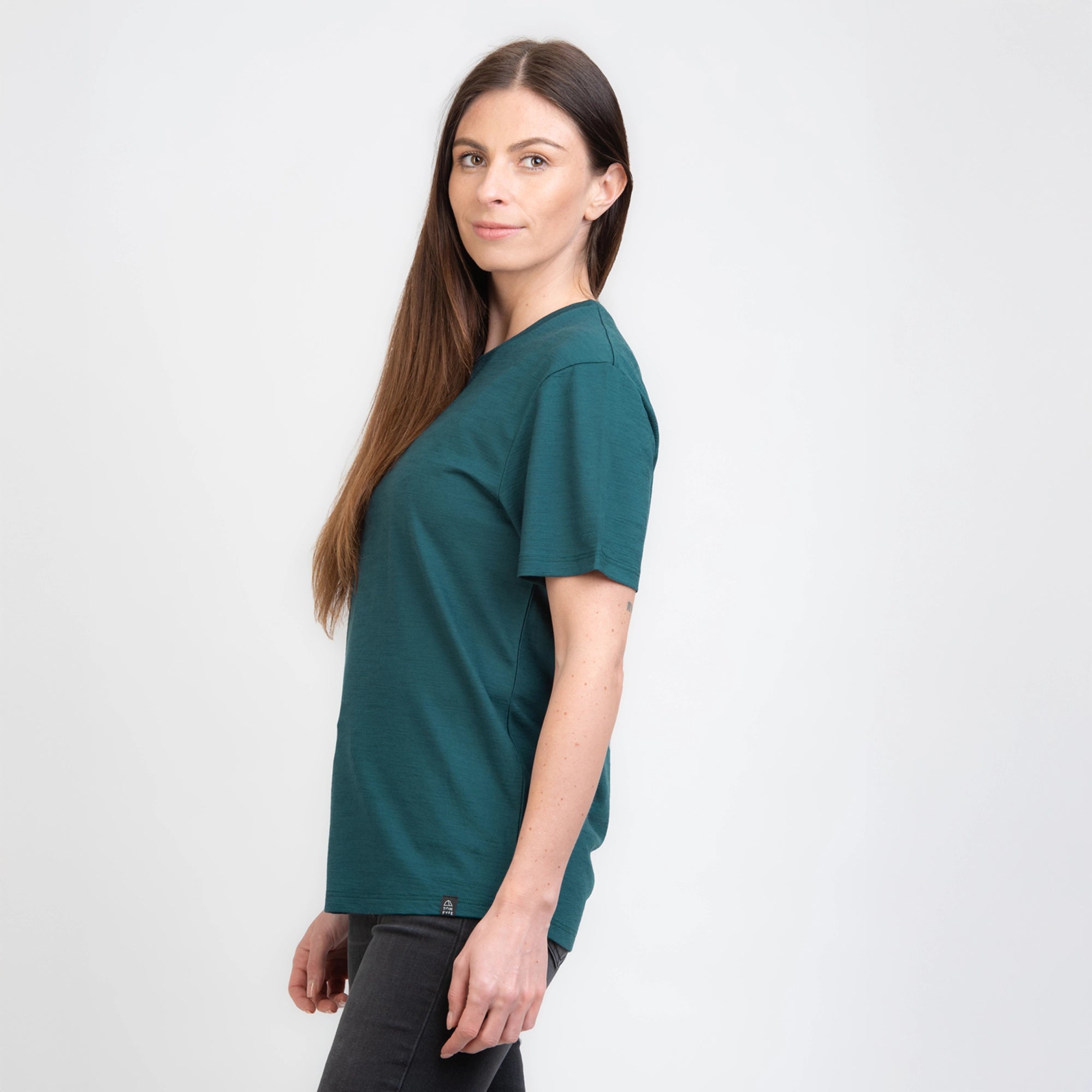 TOM FYFE Merino Damen T-Shirt Regular Fit in Deep Teal, Seitenansicht TF505001