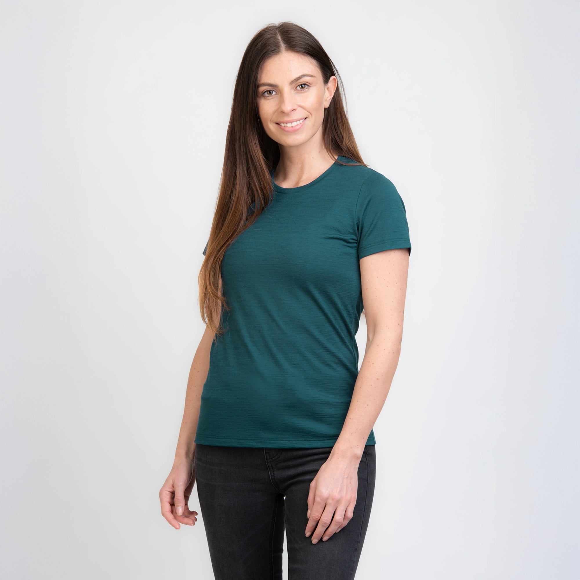 TOM FYFE Merino Damen T-Shirt Slim Fit in Deep Teal, zweite Frontansicht TF202002
