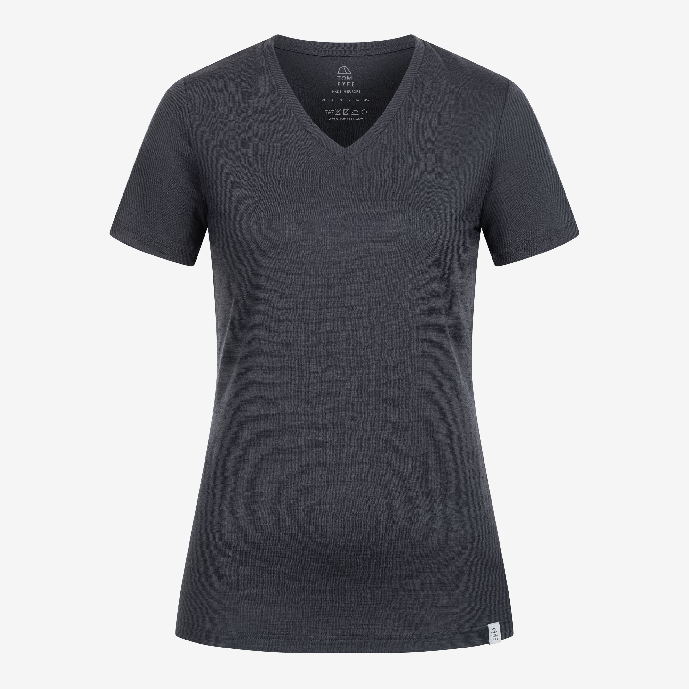 Merino Damen Shirt mit V-Ausschnitt von Tom Fyfe in Anthrazit Frontansicht