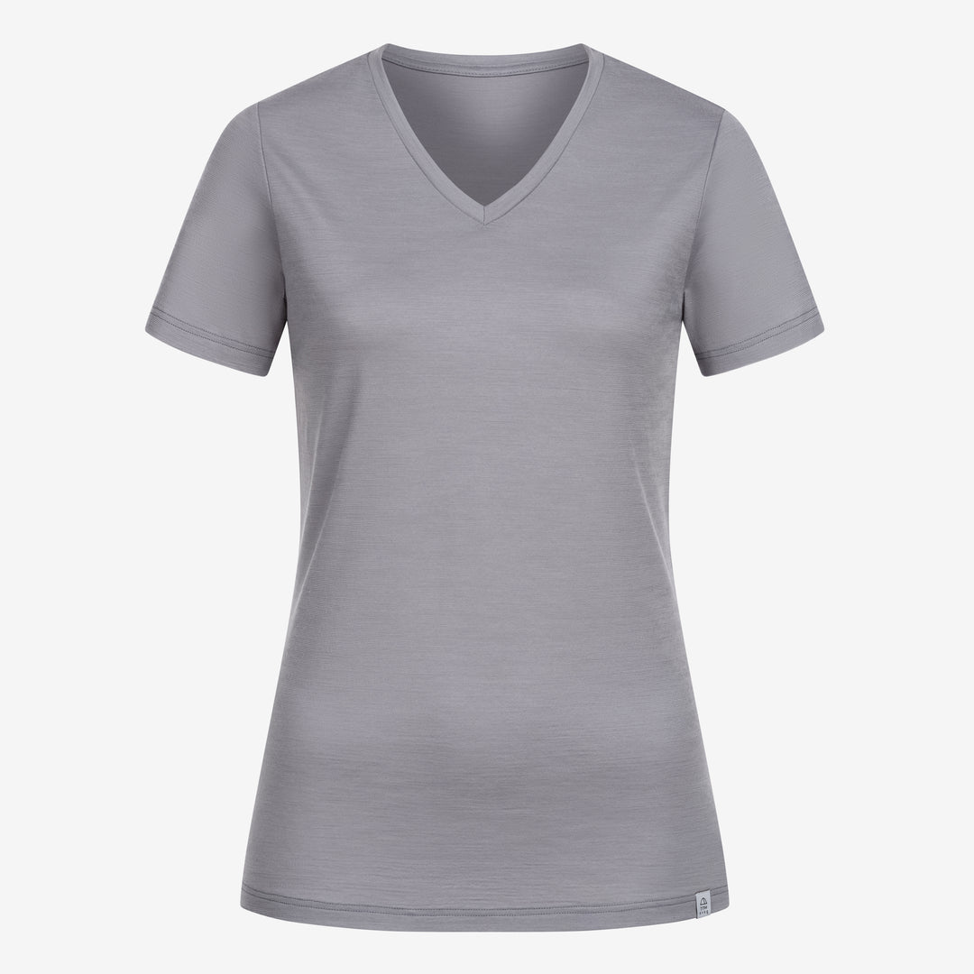 Merino Damen Shirt mit V-Ausschnitt von Tom Fyfe  in Hellgrau Frontansicht #farbe_hellgrau