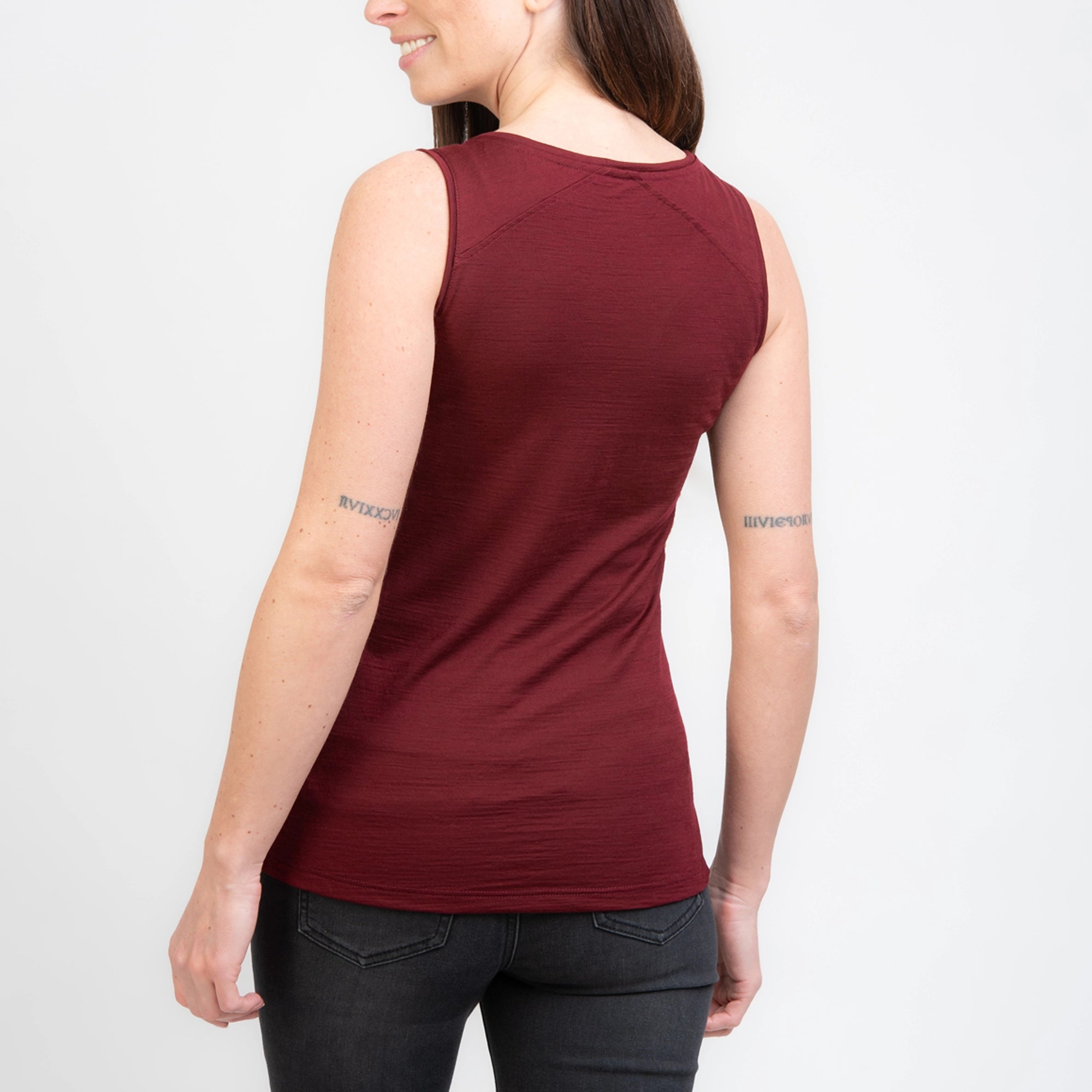 TOM FYFE Merino Damen Tank Top in Burgundy, Rückansicht TF202007