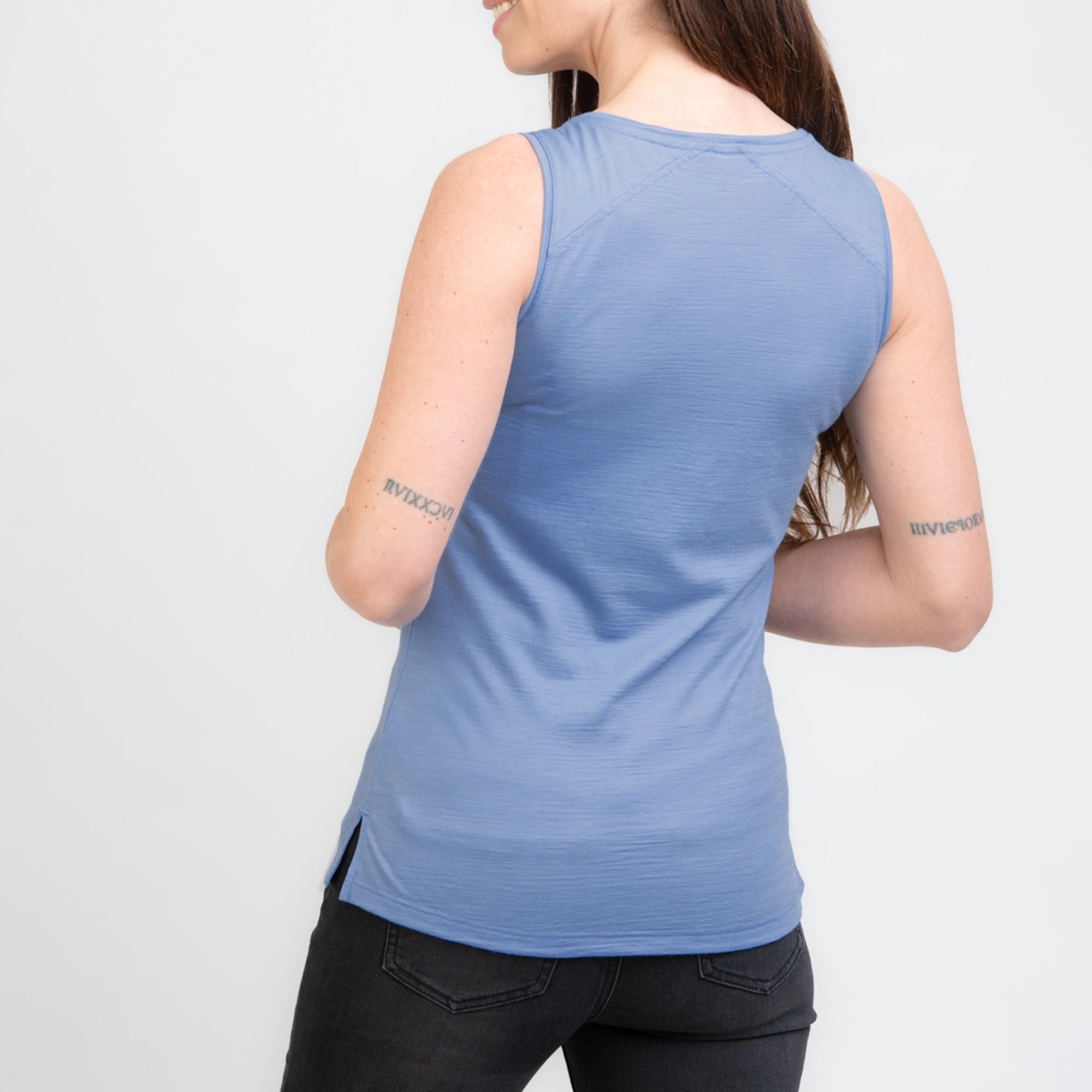 TOM FYFE Merino Damen Tank Top in Steel Blue, Rückansicht TF202007