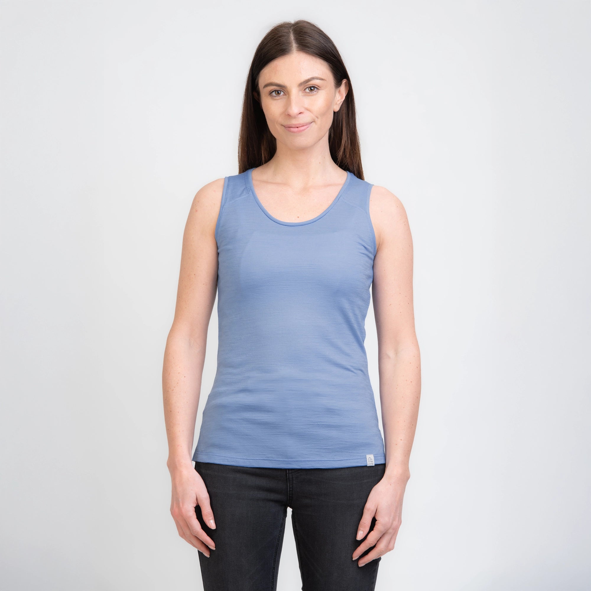 TOM FYFE Merino Damen Tank Top in Steel Blue, Frontansicht TF202007
