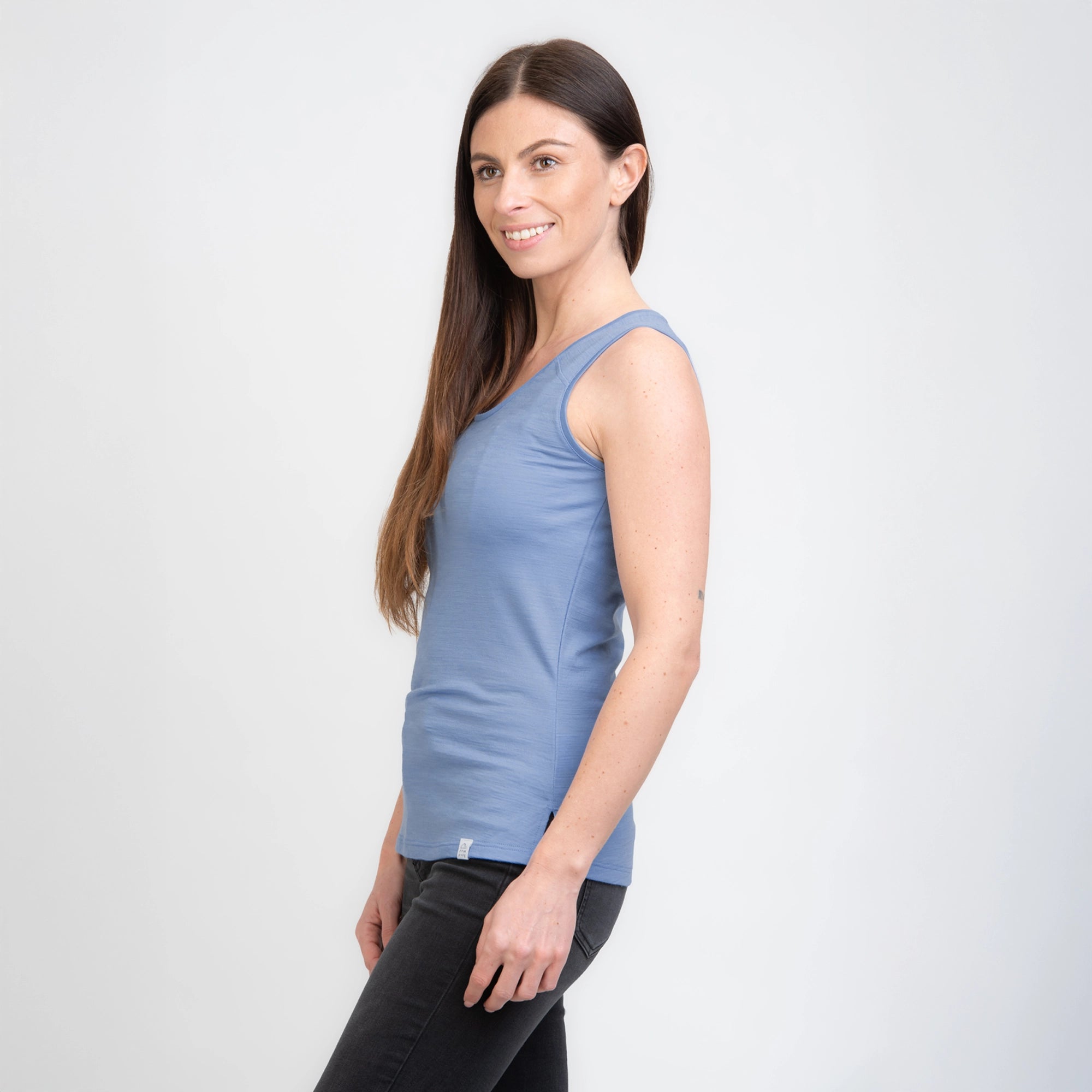 TOM FYFE Merino Damen Tank Top in Steel Blue, Seitenansicht TF202007