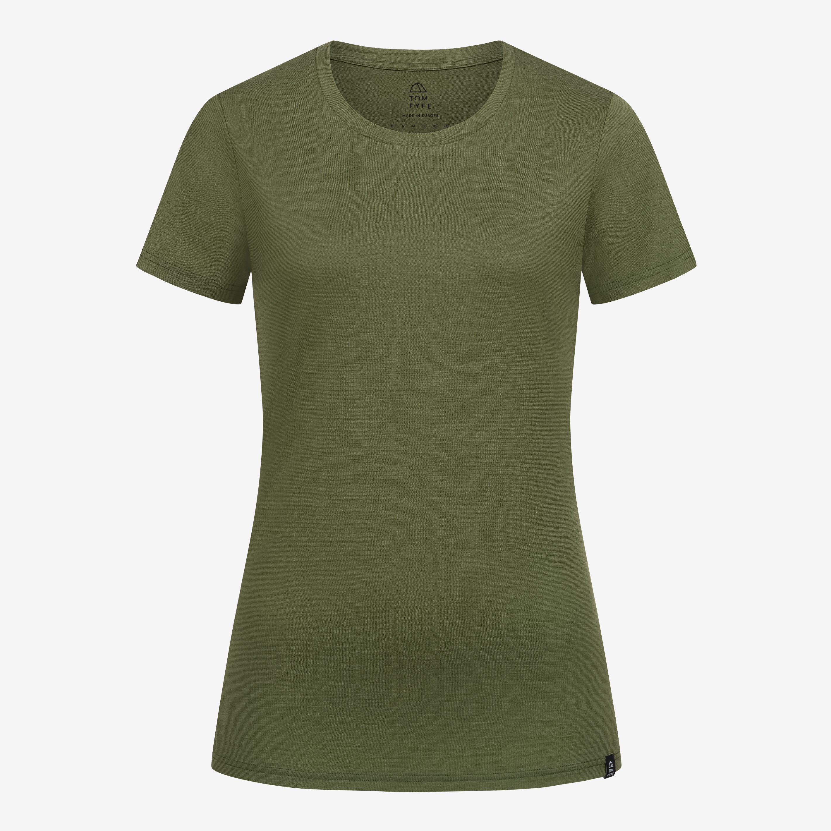 Merino Damen Shirt Frontansicht von Tom Fyfe in Waldgruen