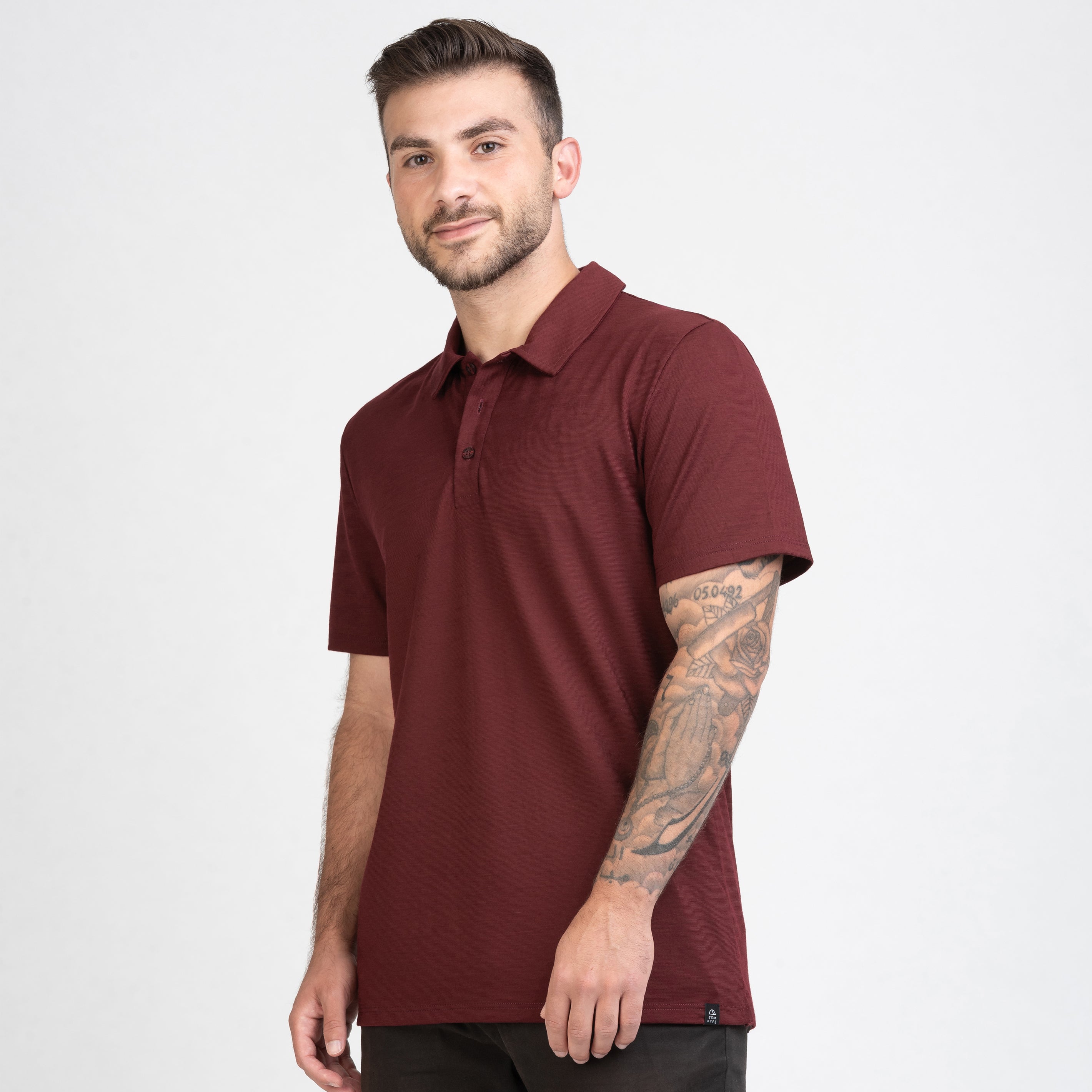 TOM FYFE Merino Herren Poloshirt in Burgundy, Vorderansicht