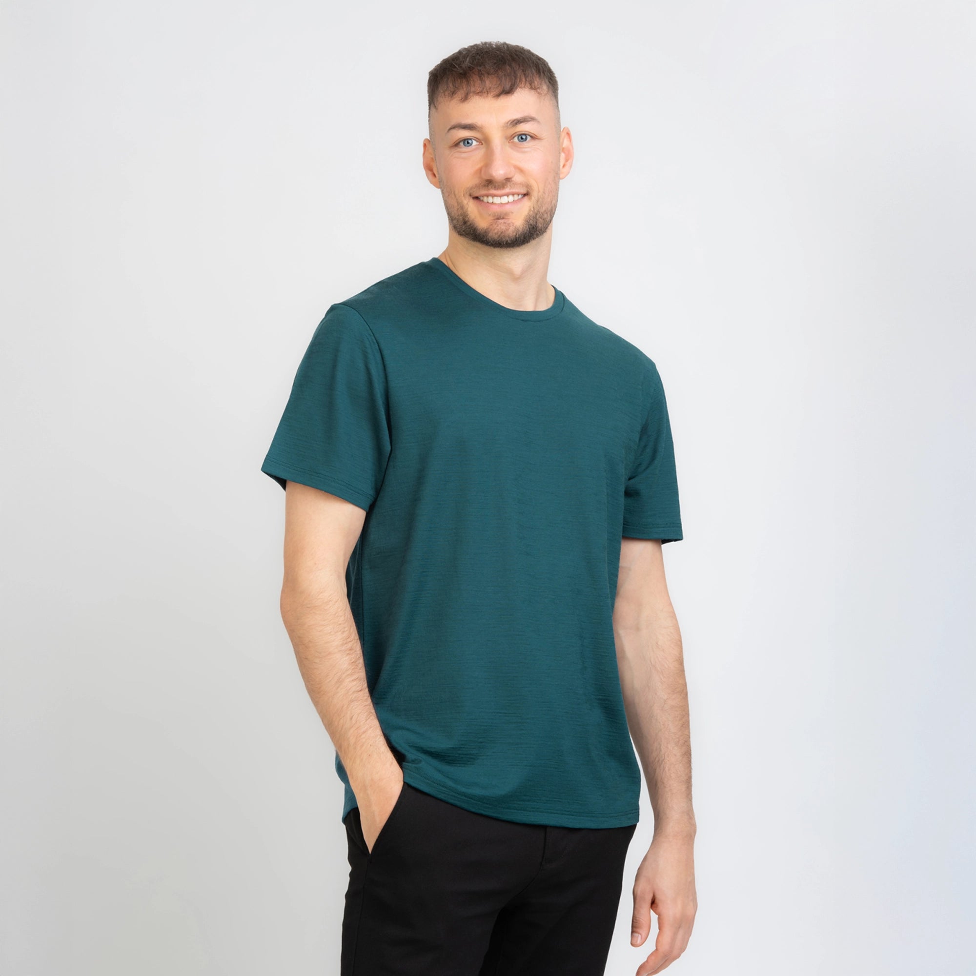 TOM FYFE Merino Herren T-Shirt Regular Fit in Deep Teal, Seitenansicht TF505001