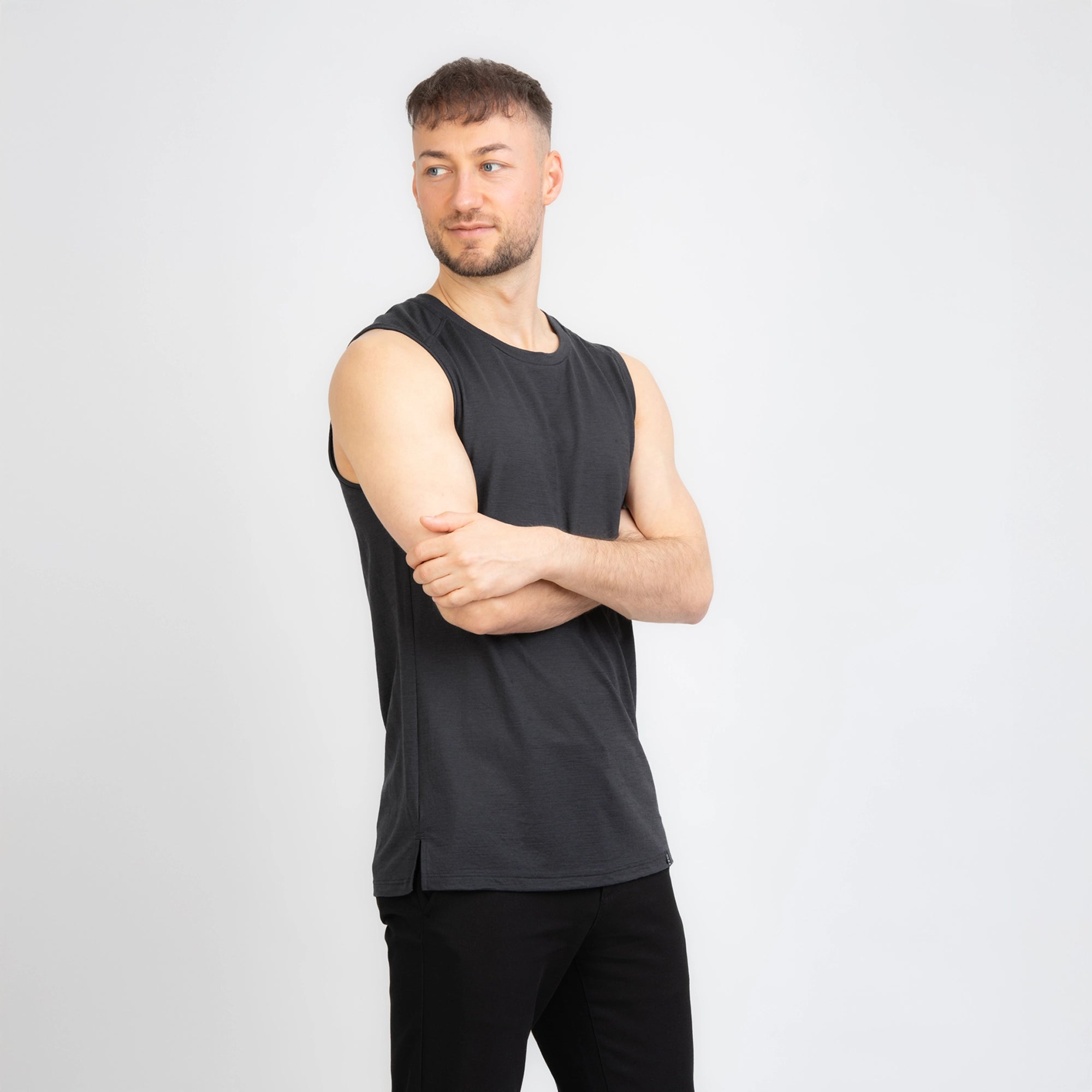 TOM FYFE Merino Herren Tank Top in Anthrazit, zweite Seitenansicht TF101007