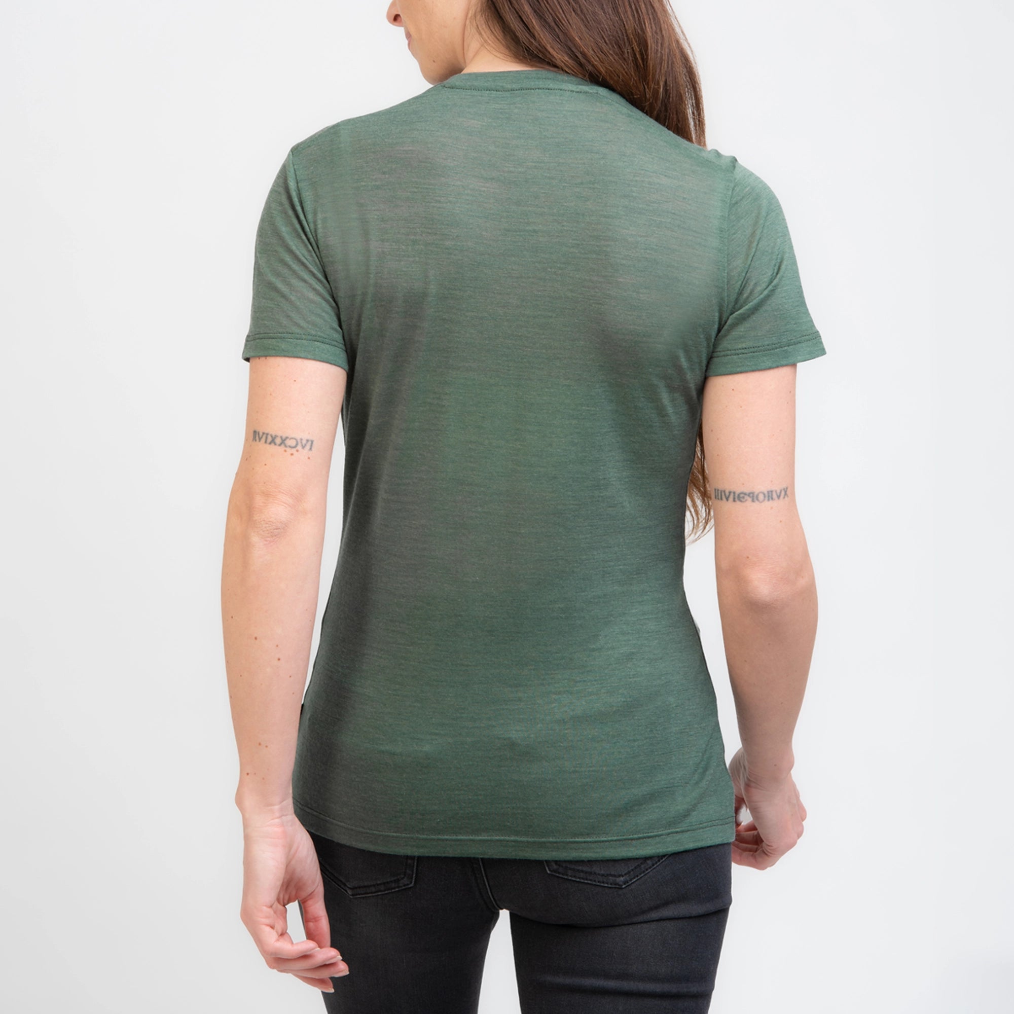 TOM FYFE Merino Damen T-Shirt Slim Fit Thyme Rückenansicht TF202008 #farbe_thyme-green