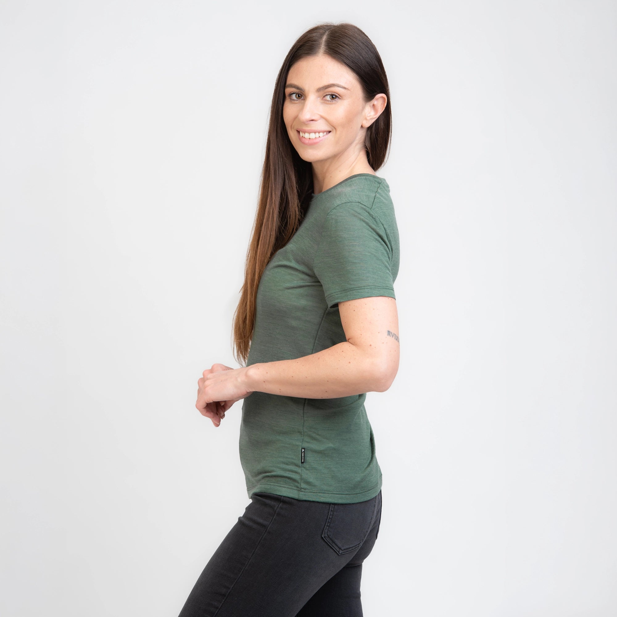 TOM FYFE Merino Damen T-Shirt Slim Fit Thyme Seitenansicht TF202008 #farbe_thyme-green