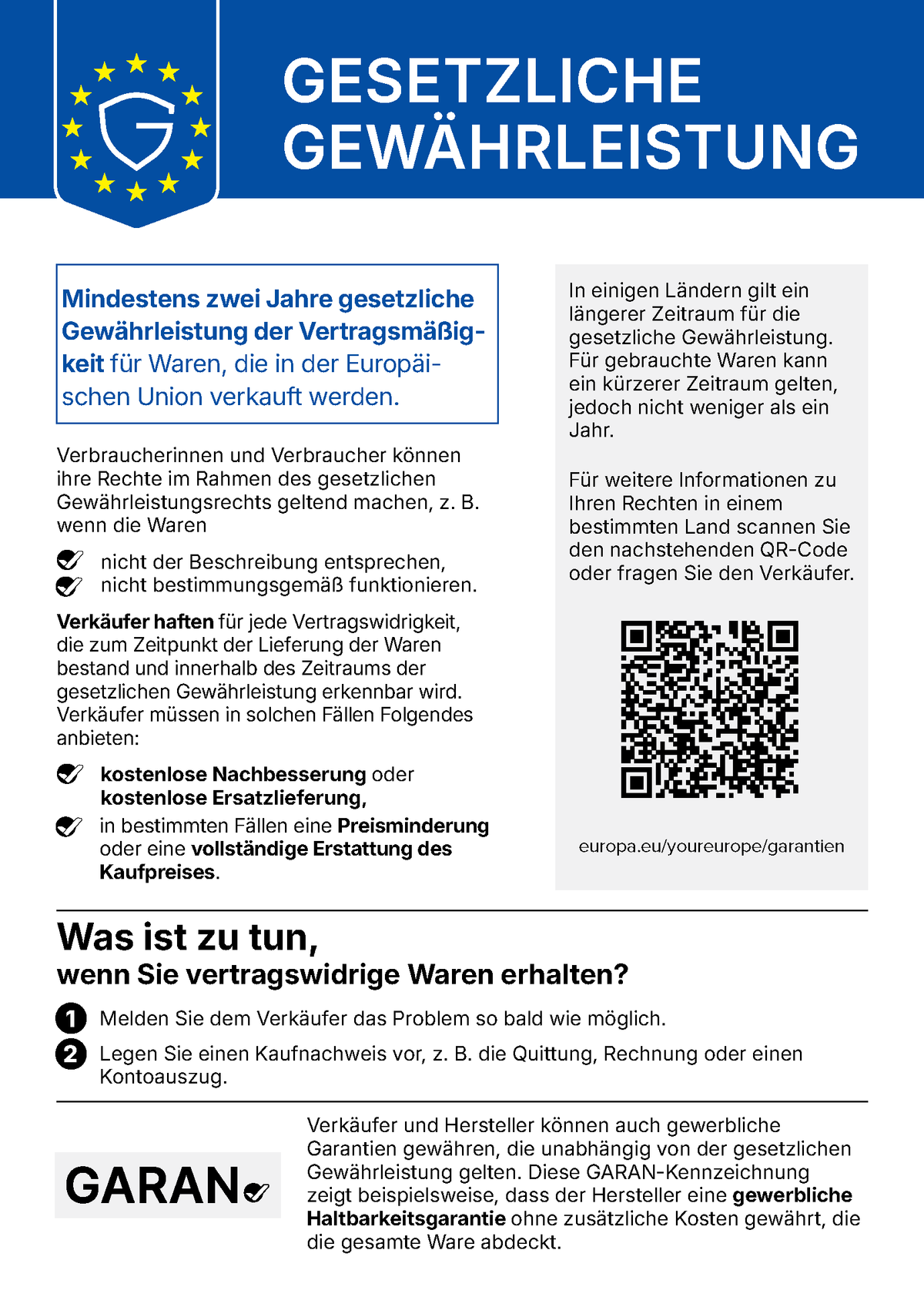 EU-Hinweis zu gesetzlichen Gewährleistungsrechten