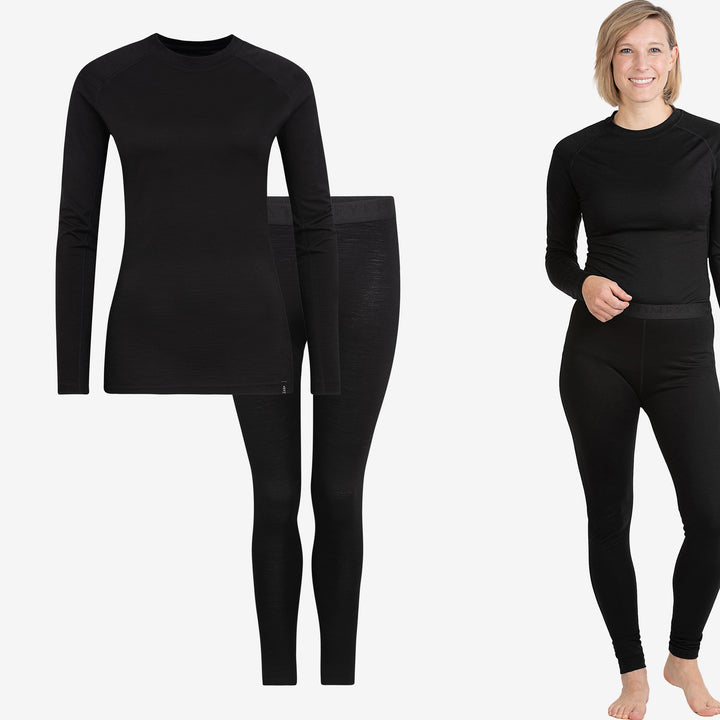 Merino Damen Comfort Set - Langarmshirt & Leggings Schwarz