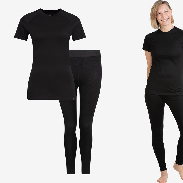 Merino Damen Comfort Set - T-Shirt & Leggings Schwarz