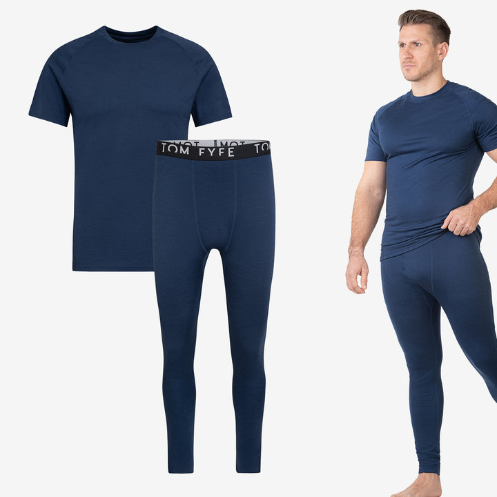 Merino Herren Comfort Set - T-Shirt & Leggings Marine