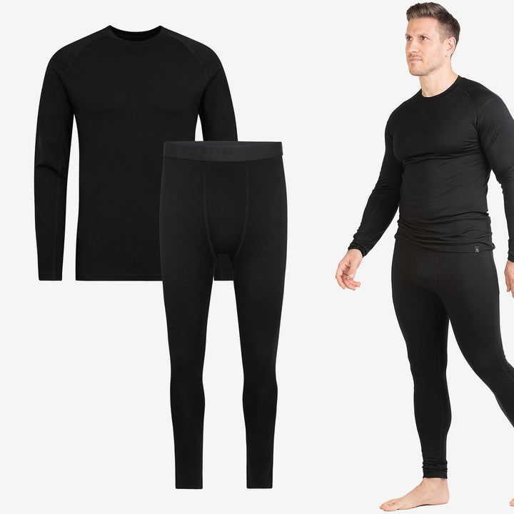 Merino Herren Comfort Set - Langarmshirt & Leggings Schwarz