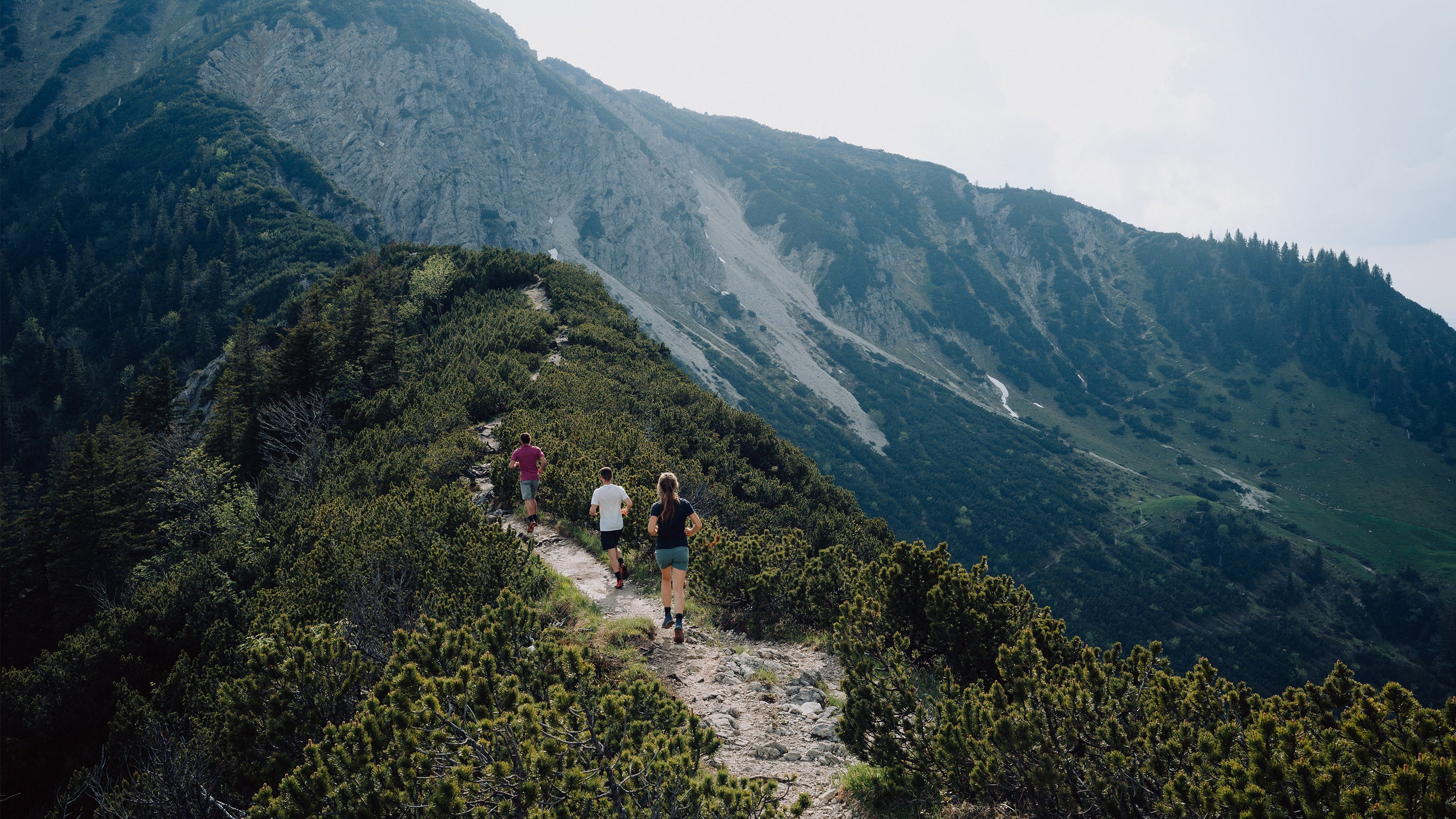 Drei Wanderer auf Gipfelpfad Köchel mit Merino-Bekleidung von Tom Fyfe