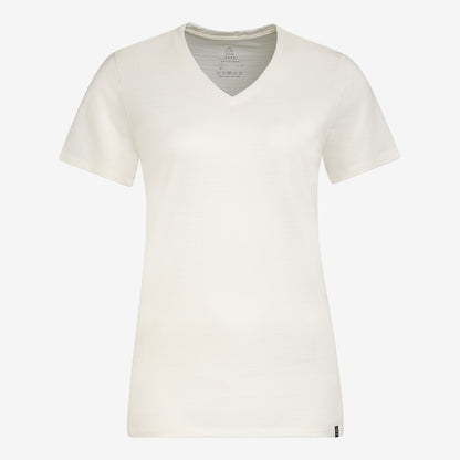 Merino Damen Shirt mit V-Ausschnitt von Tom Fyfe in Wollweiss 200 Frontansicht 
