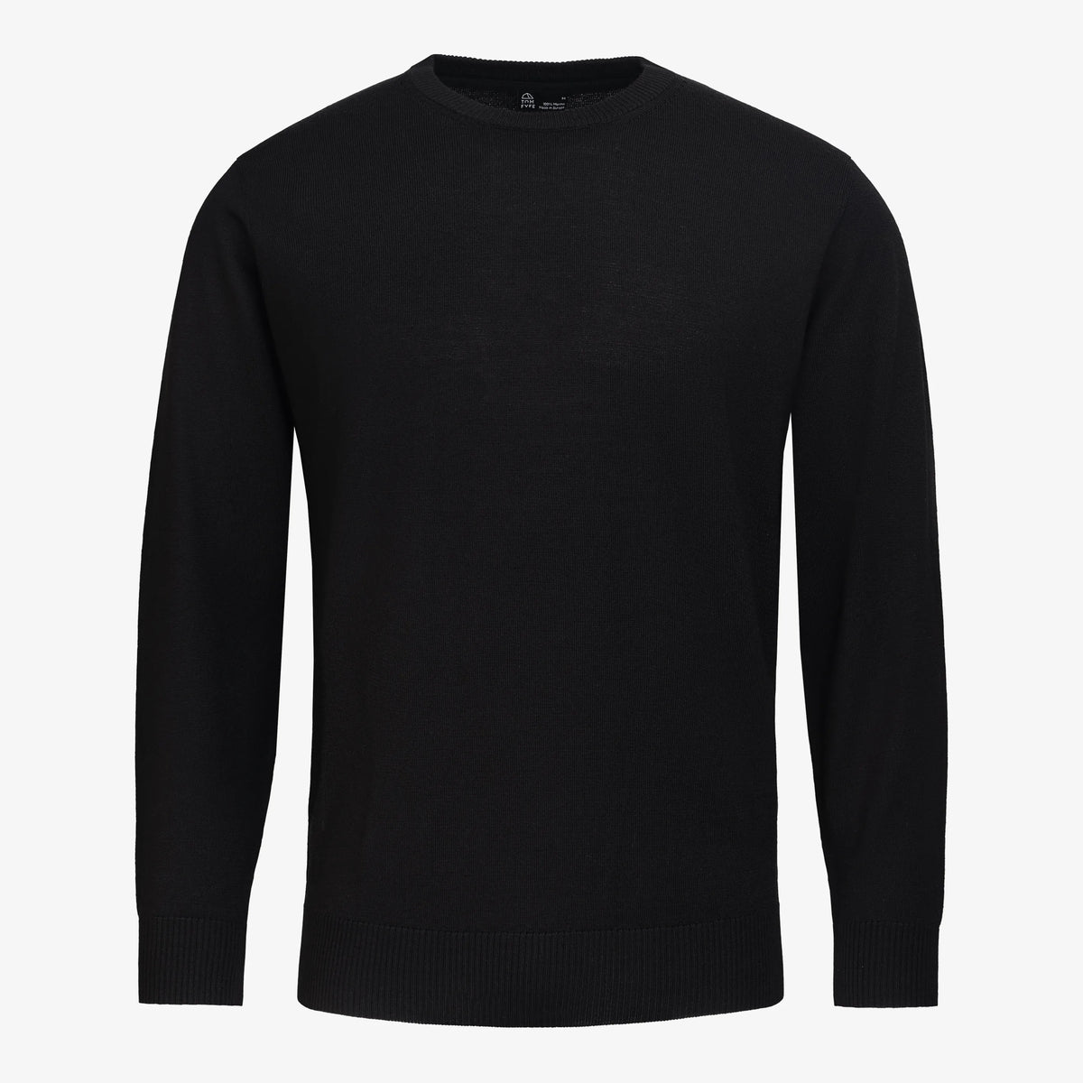 TOM FYFE Merino Herren Crewneck Rundhals-Pullover in Schwarz, Hollowman 