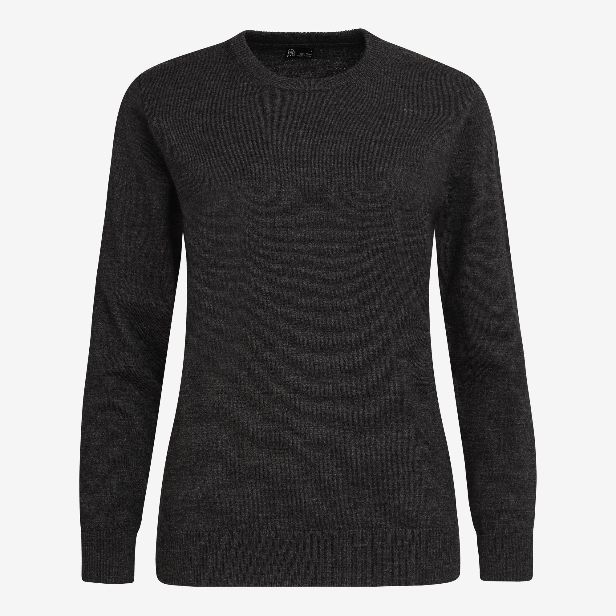 TOM FYFE Merino Damen Crewneck Rundhals-Pullover in Anthracite, Hollowman-Frontansicht 