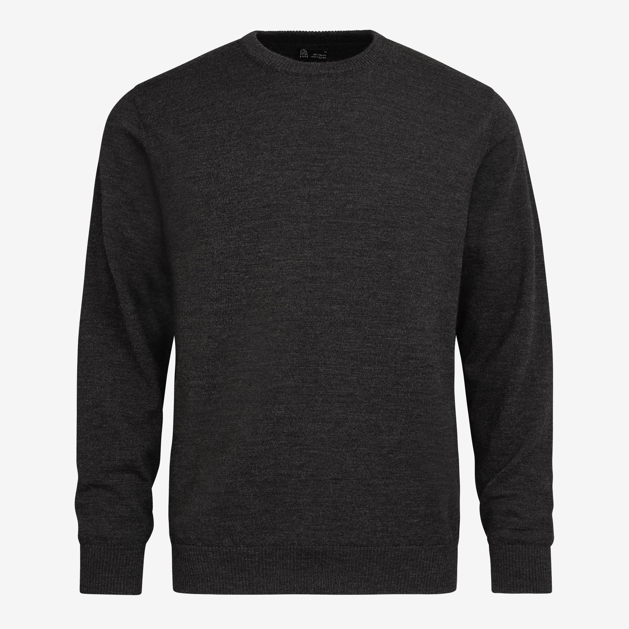 TOM FYFE Merino Herren Crewneck Rundhals-Pullover in Anthracite, Hollowman-Frontansicht 