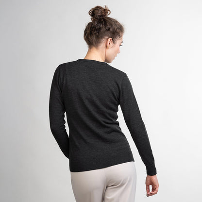 TOM FYFE Merino Damen Crewneck Rundhals-Pullover in Anthrazit, Rückansicht 