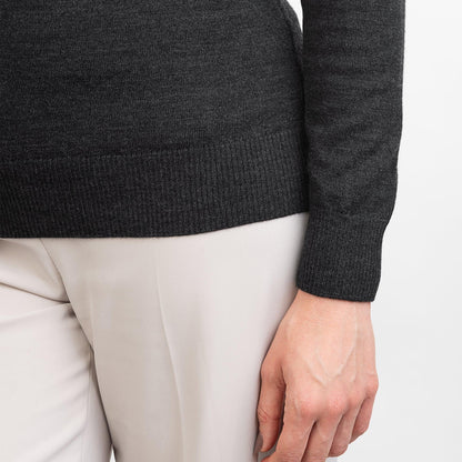 TOM FYFE Merino Damen Crewneck Rundhals-Pullover in Anthrazit, Detailansicht der Stoffstruktur 