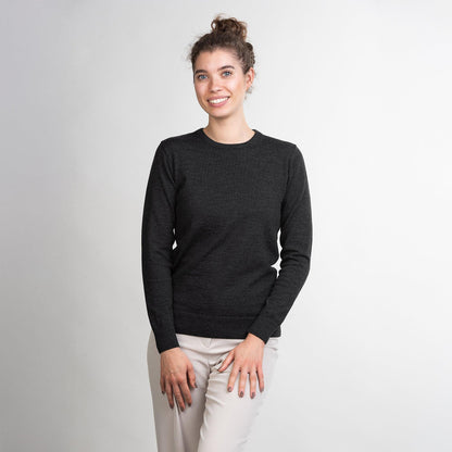 TOM FYFE Merino Damen Crewneck Rundhals-Pullover in Anthrazit, zweite Frontansicht 